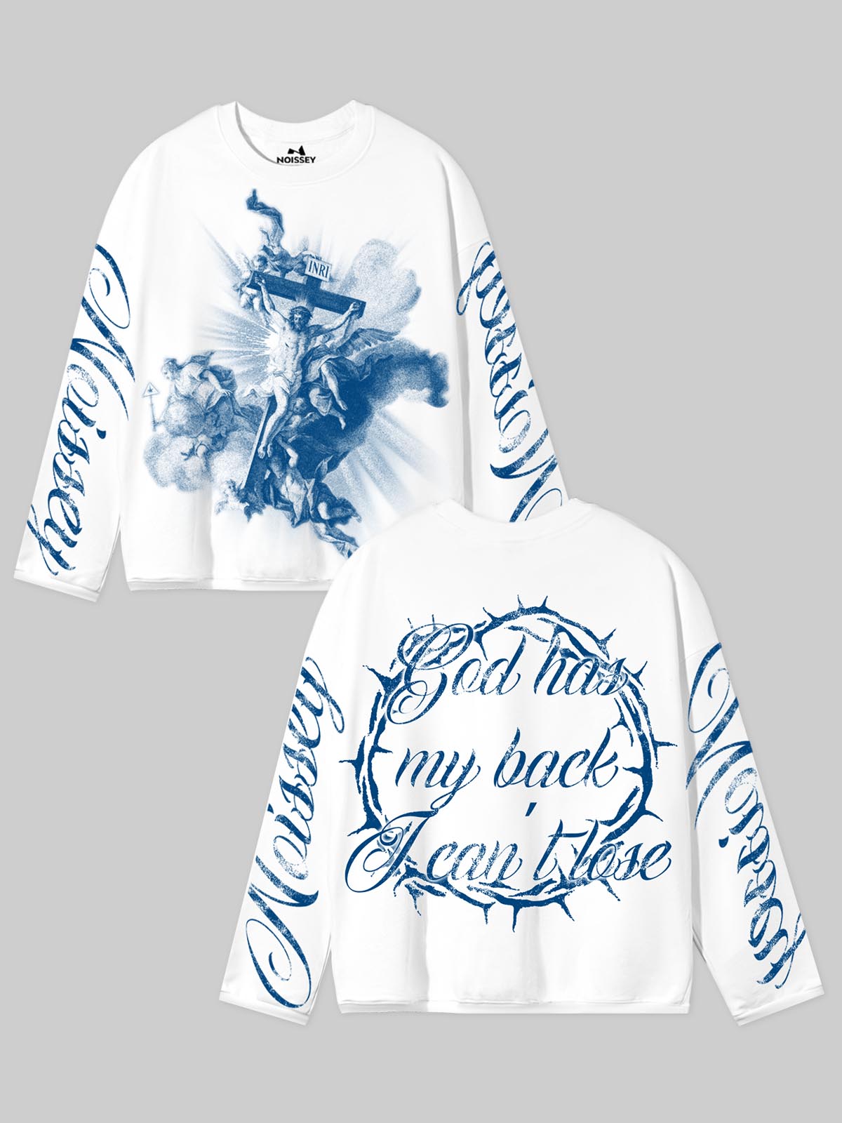 NOISSEY Jesus Ascension Vintage Religious Print Long-Sleeve T-Shirt - Pure White