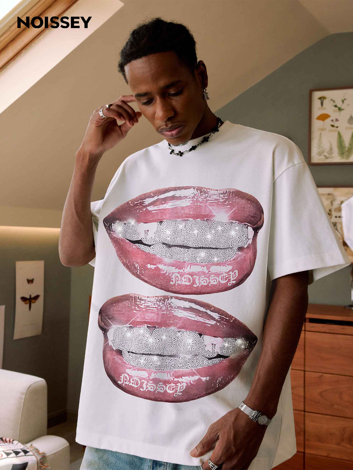 3D Rhinestone Grillz Tee | Authentic "Iced Out" Crystal Detail | NOISSEY
