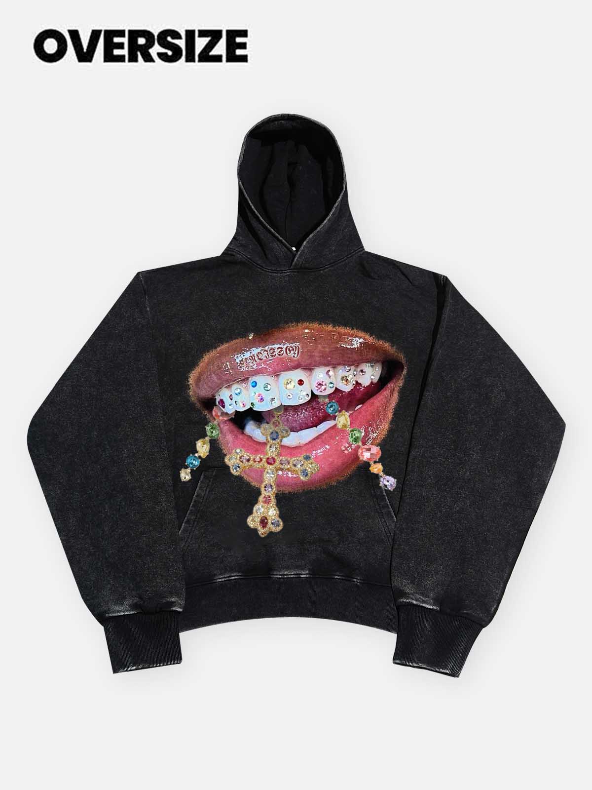 NOISSEY Vintage Wash "Diamond Cross Grillz" Heavyweight Hoodie (425g)