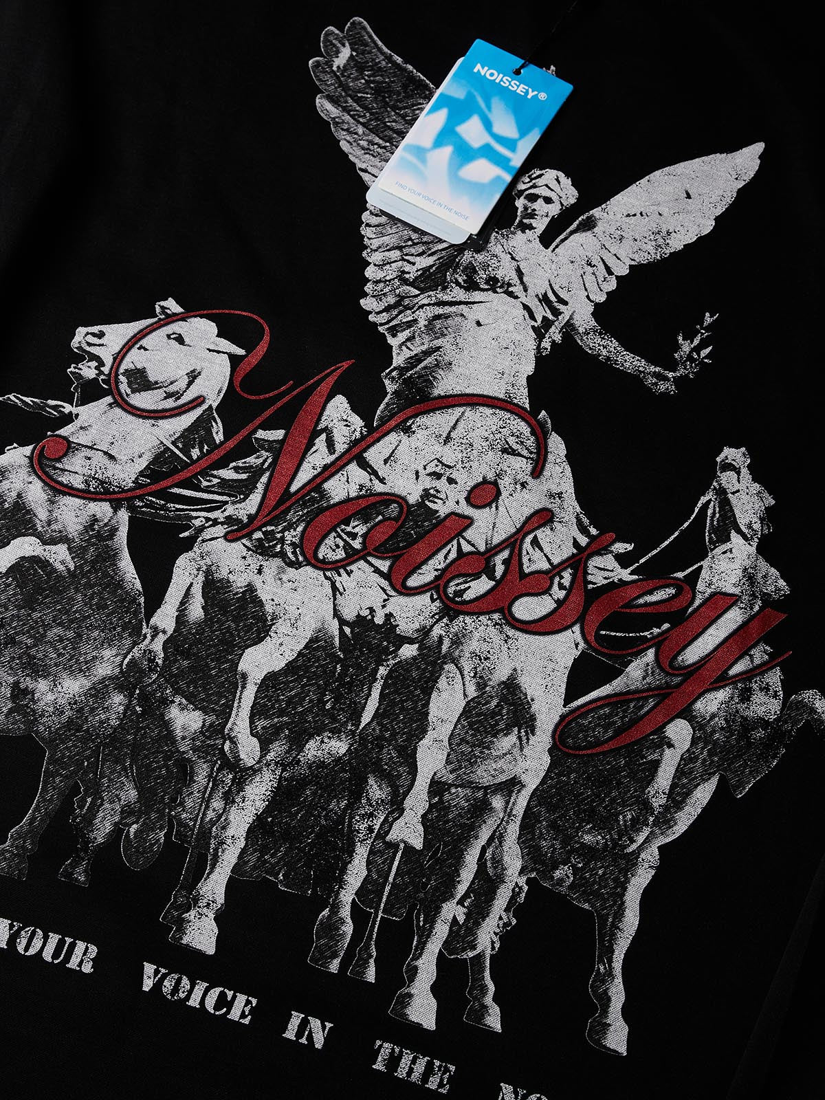 NOISSEY Distressed Victory Goddess Chariot Long Sleeve Shirt - Black