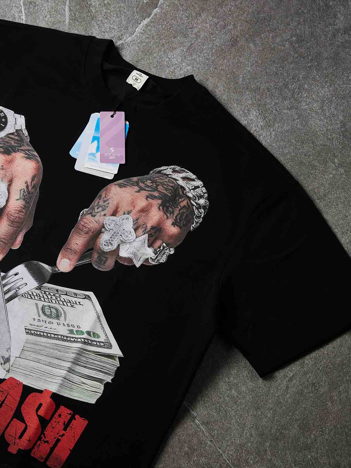 NOISSEY "Cash Apology" Black Tee - Vintage Graphic T-Shirt