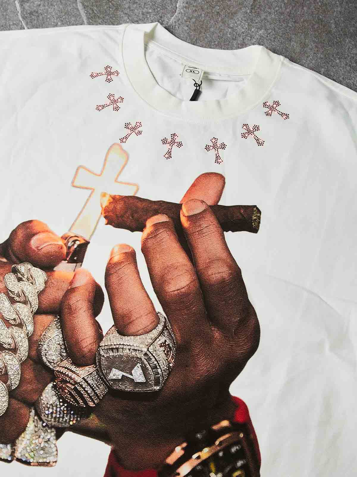 NOISSEY "Cuban Link Cigar" White Tee - Boxy Diamond T-Shirt