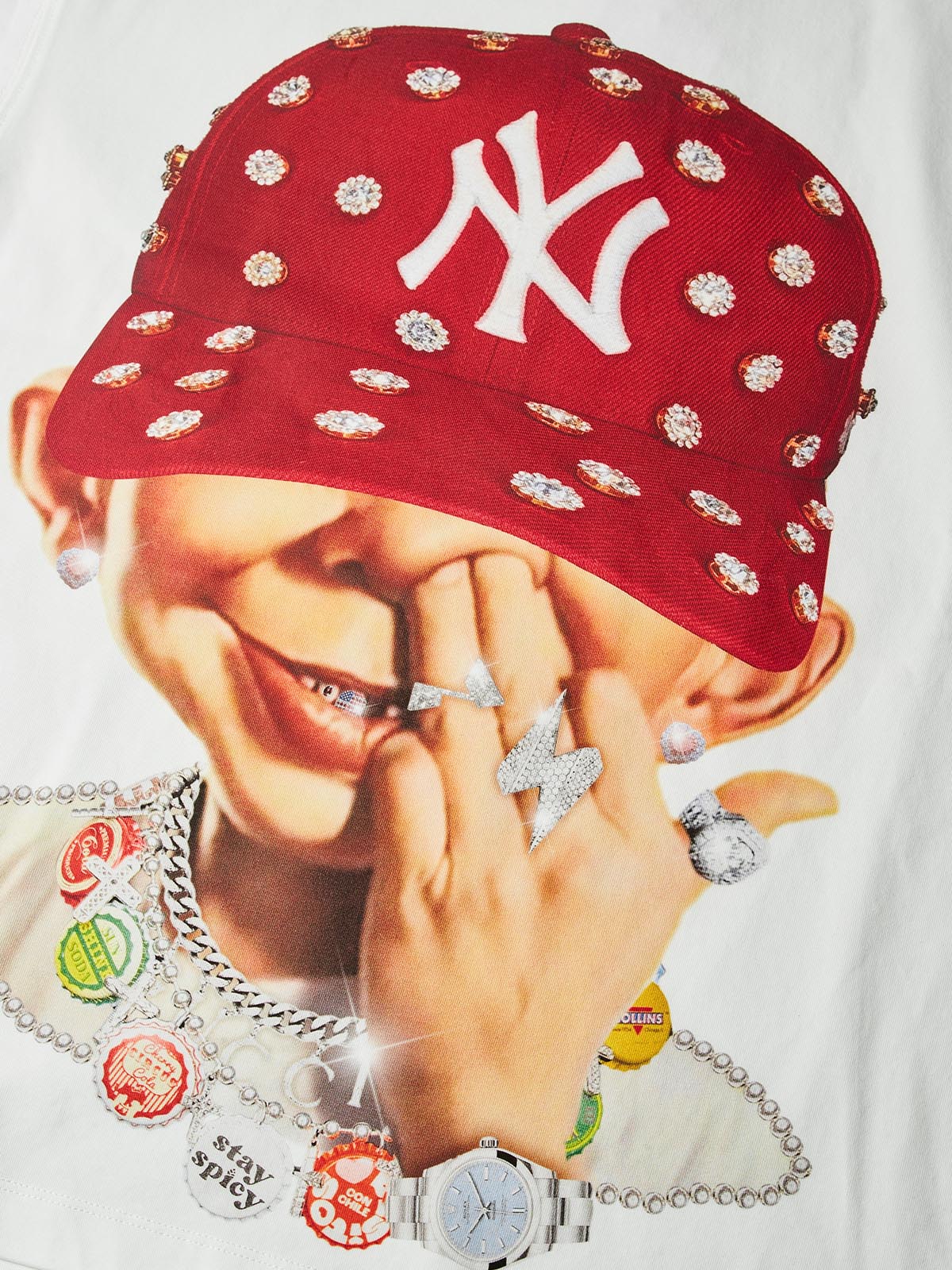 NOISSEY "Bad Boy Red Snapback" Tee - Clean White 260G Heavyweight Little Oversized Streetwear T-Shirt