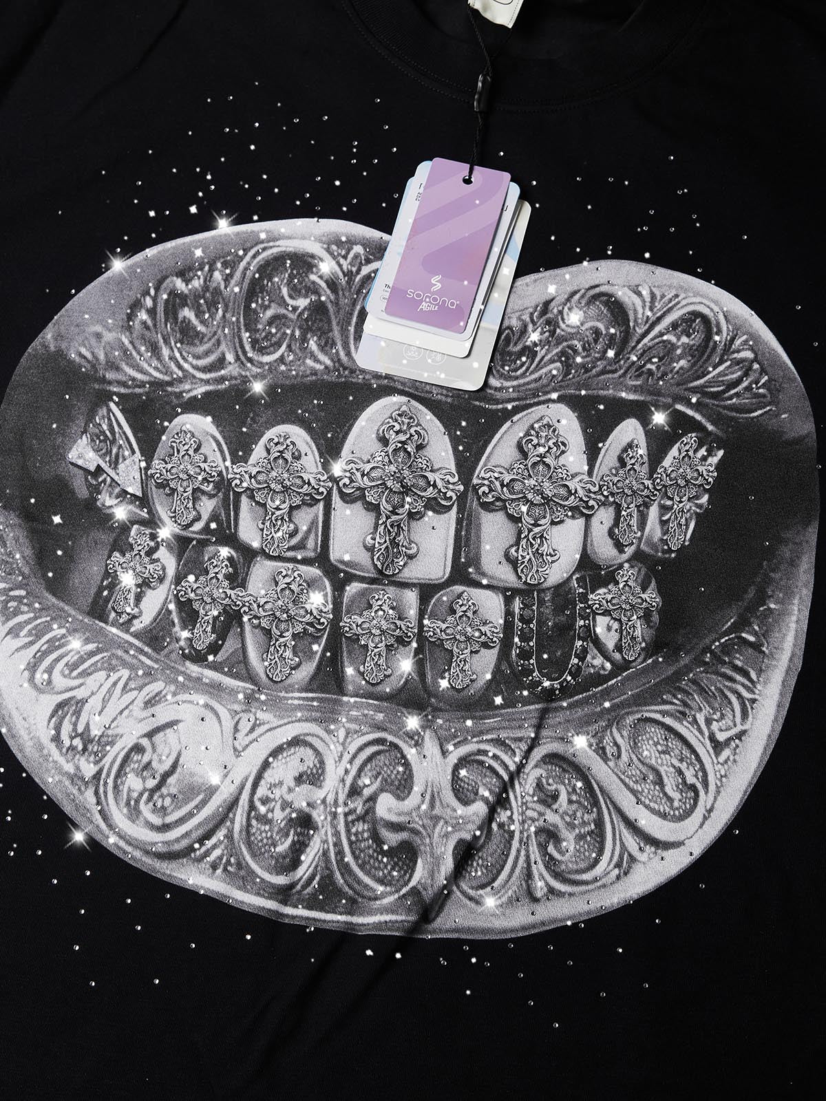 NOISSEY "Diamond Cross Grillz" Silver Cross Graphic Art Heavyweight T-Shirt