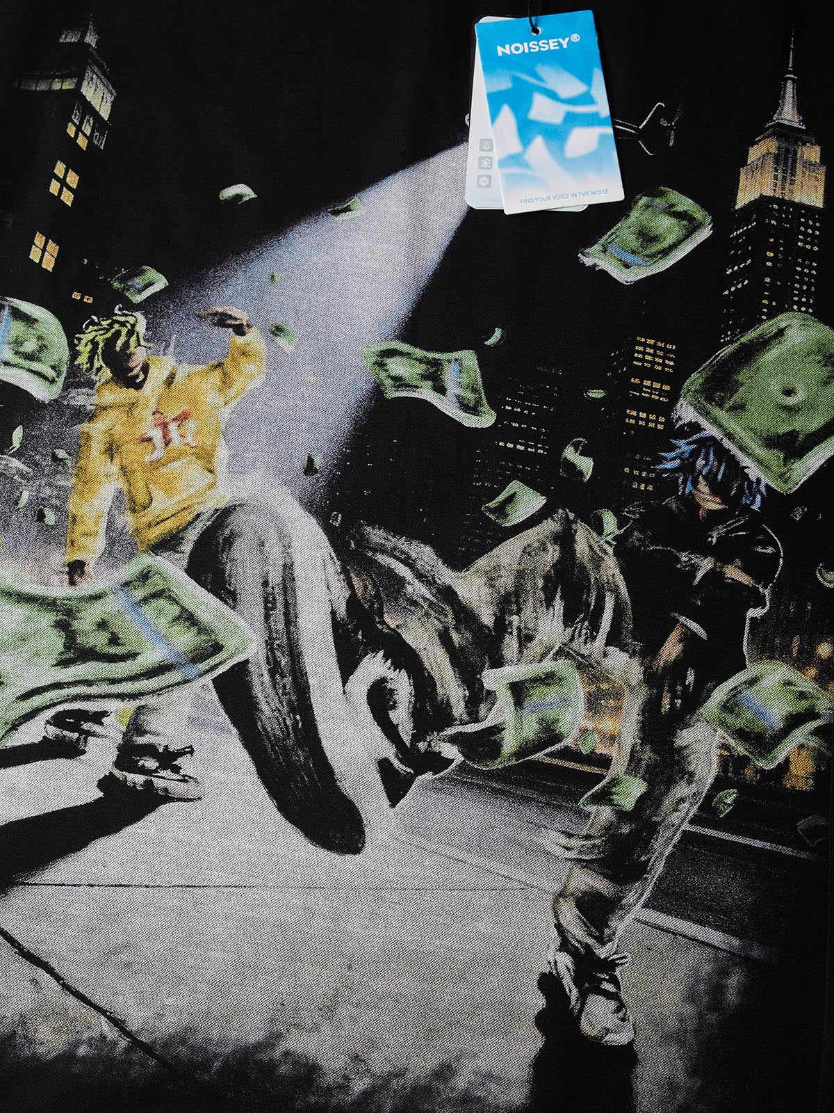 NOISSEY New York Night Heli-Cash Graphic Art Little Oversized Long Sleeve Shirt - Onyx Black