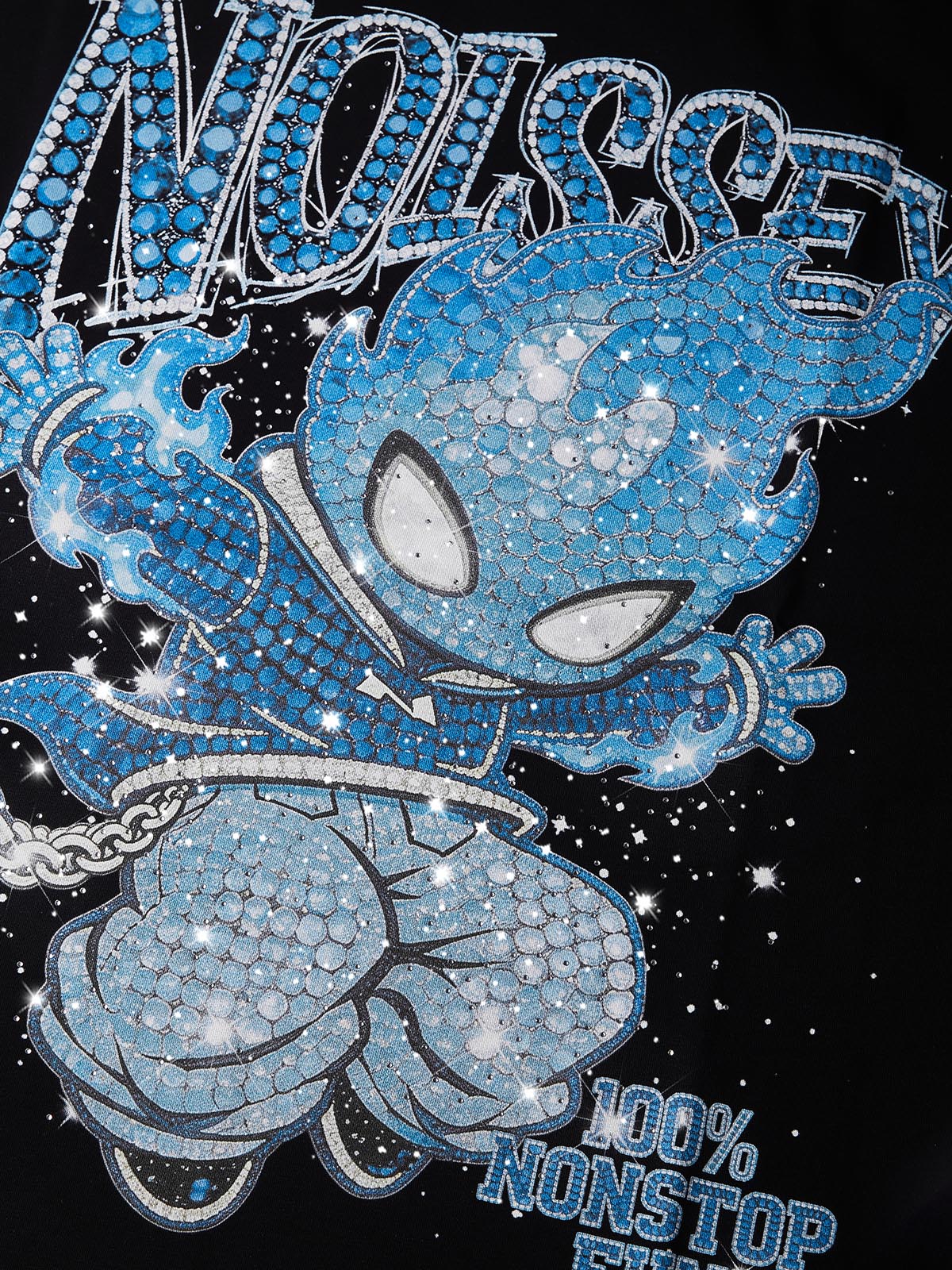 NOISSEY "Blue Ignite" Boxy Heavyweight Crystal Art Tee - Midnight Black
