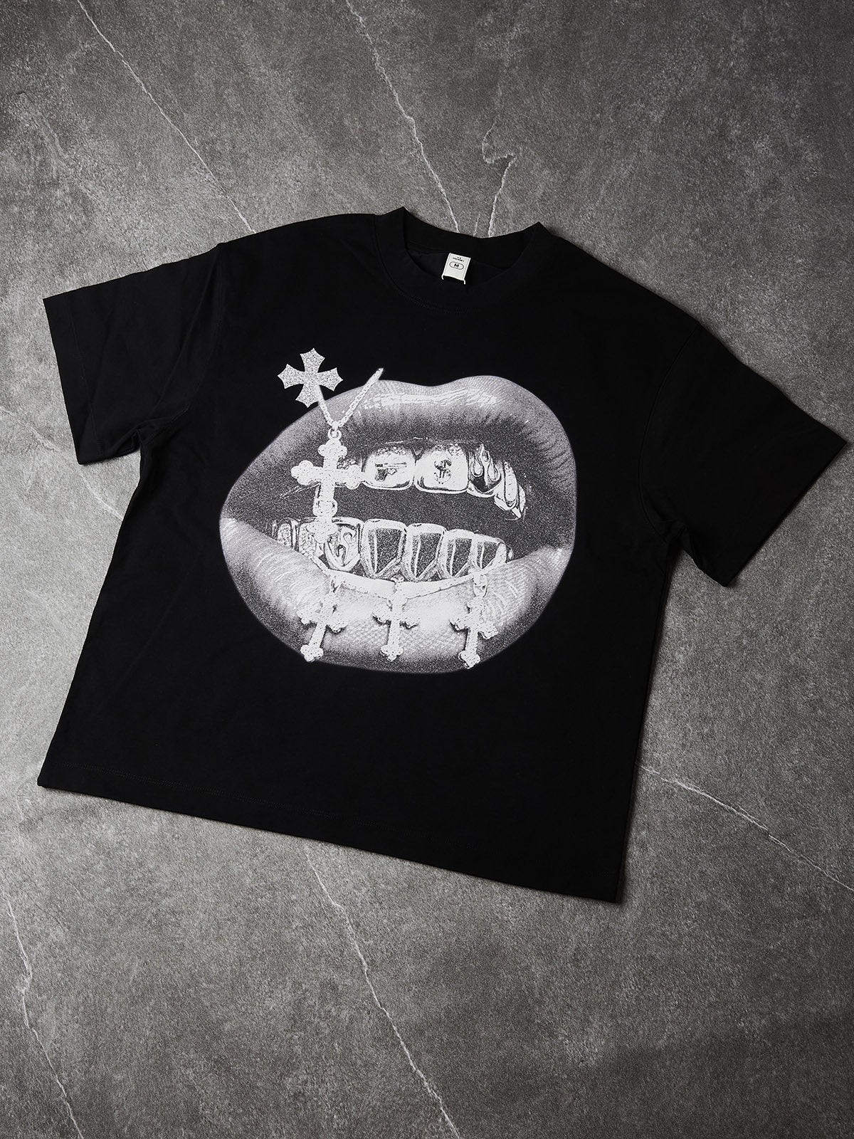 NOISSEY High quality Cross Vintage Grills Black Print 350g T-shirt