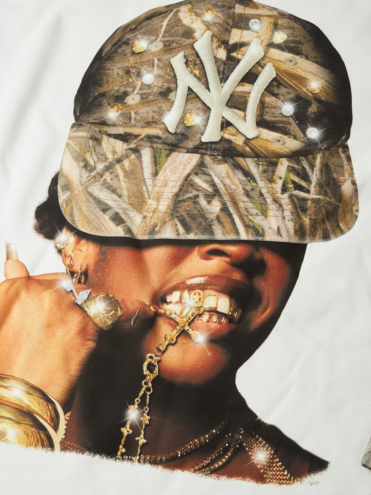 NOISSEY Real Tree Camo "Rhinestone NY" Portrait Layered Long Sleeve