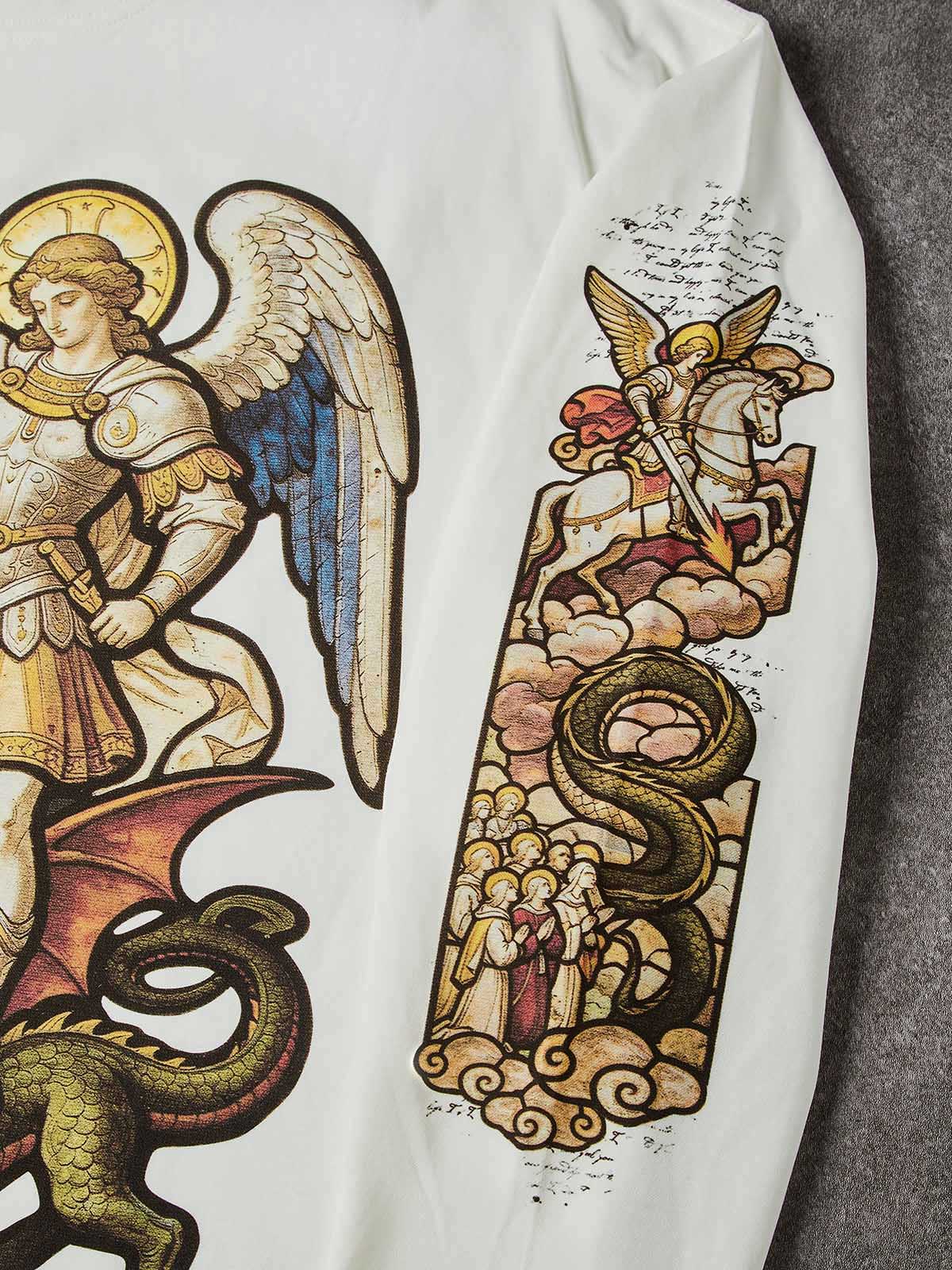 NOISSEY "Saint Michael" White Long-Sleeve - Gothic Graphic Tee