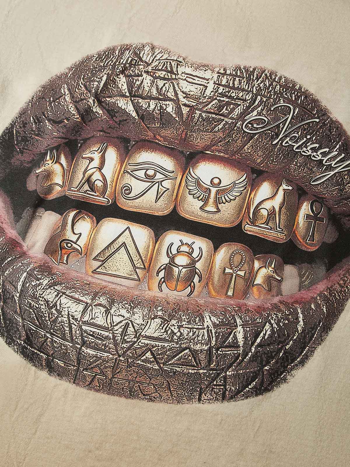 NOISSEY "Hieroglyphic Grillz" Lip Graphic Tee - Vintage Washed Sand