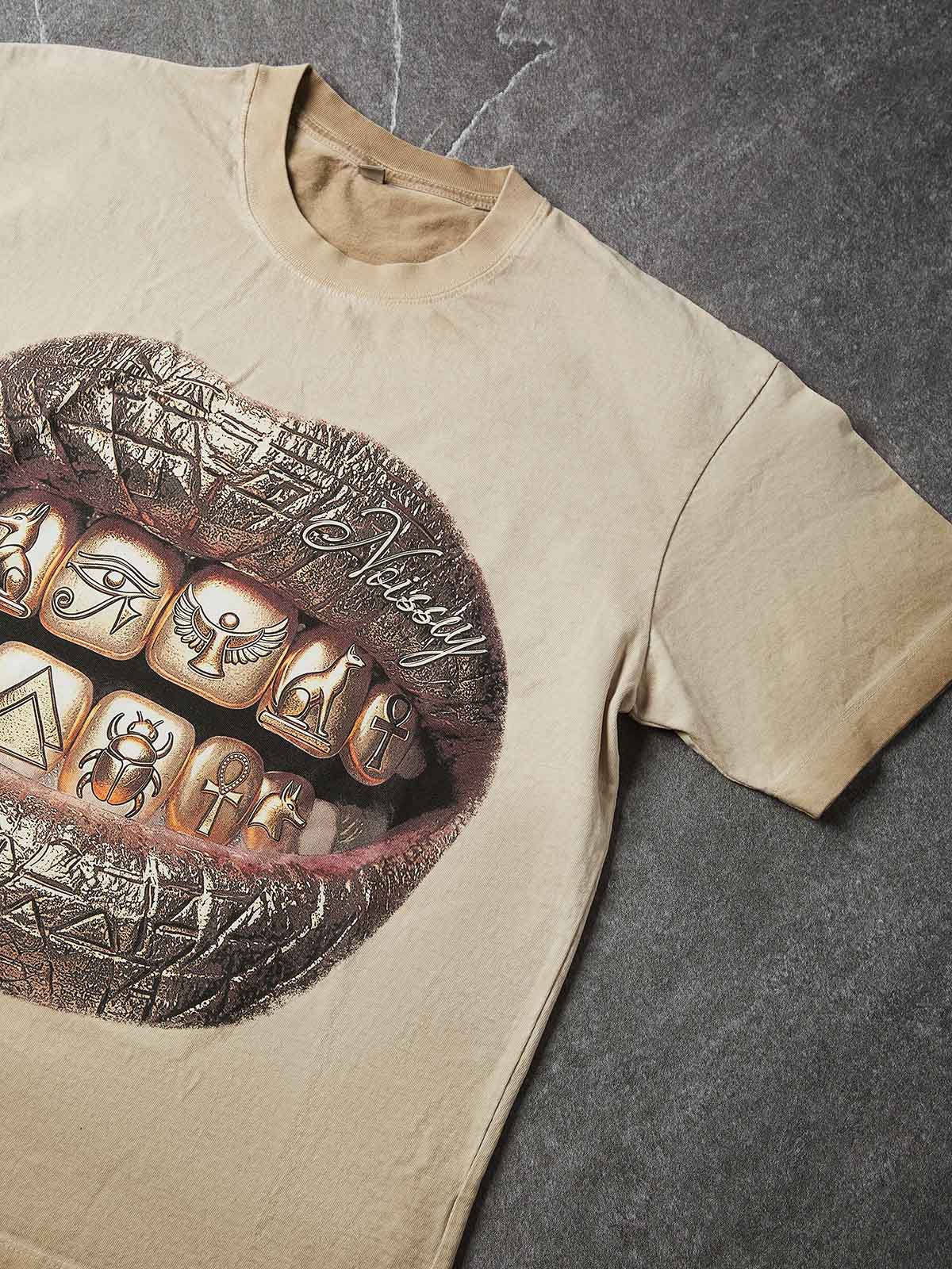 NOISSEY "Hieroglyphic Grillz" Lip Graphic Tee - Vintage Washed Sand