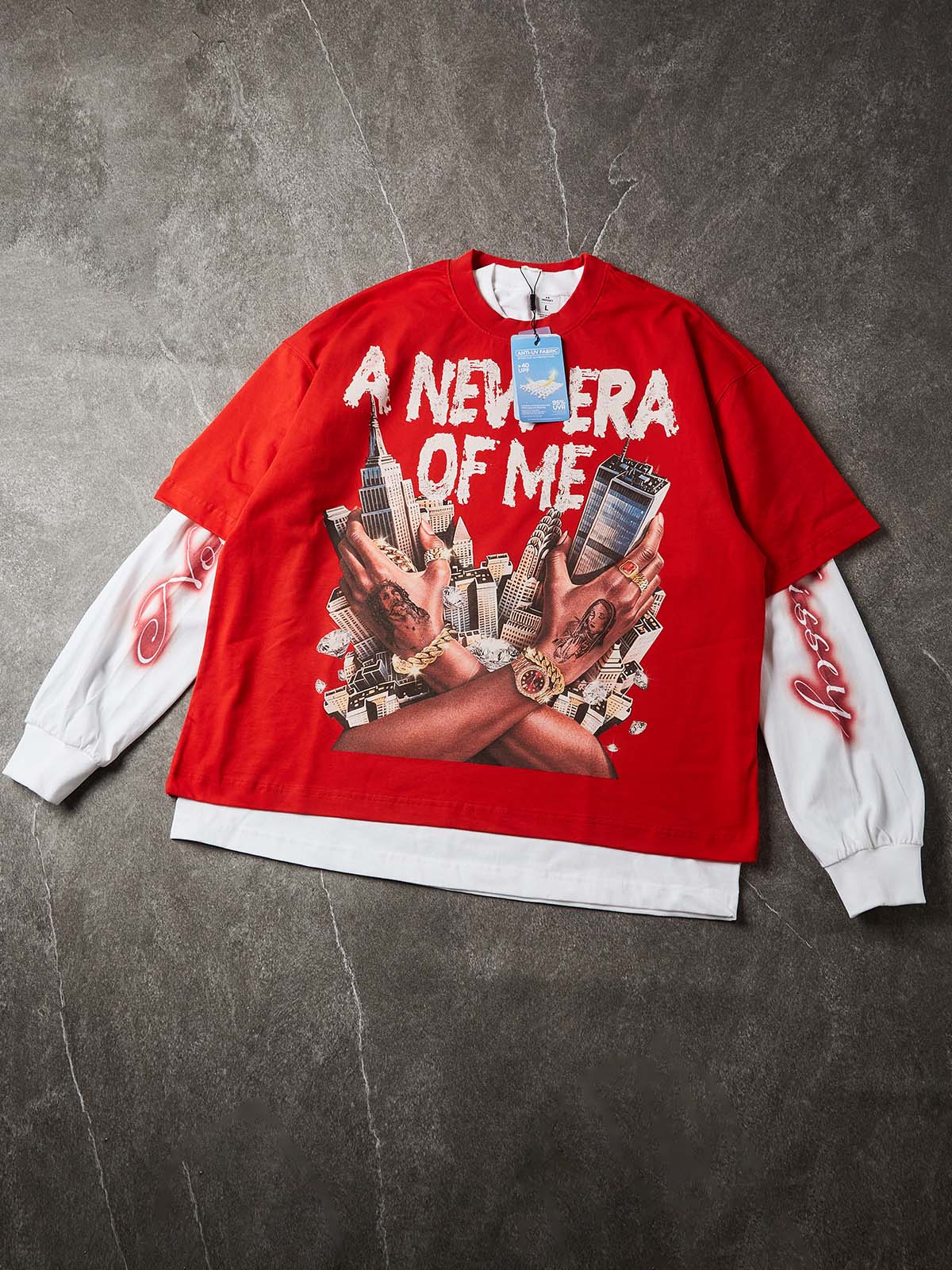 NOISSEY "A New Era Of Me" Double-Sleeve Graphic Sweatshirt - Crimson Red
