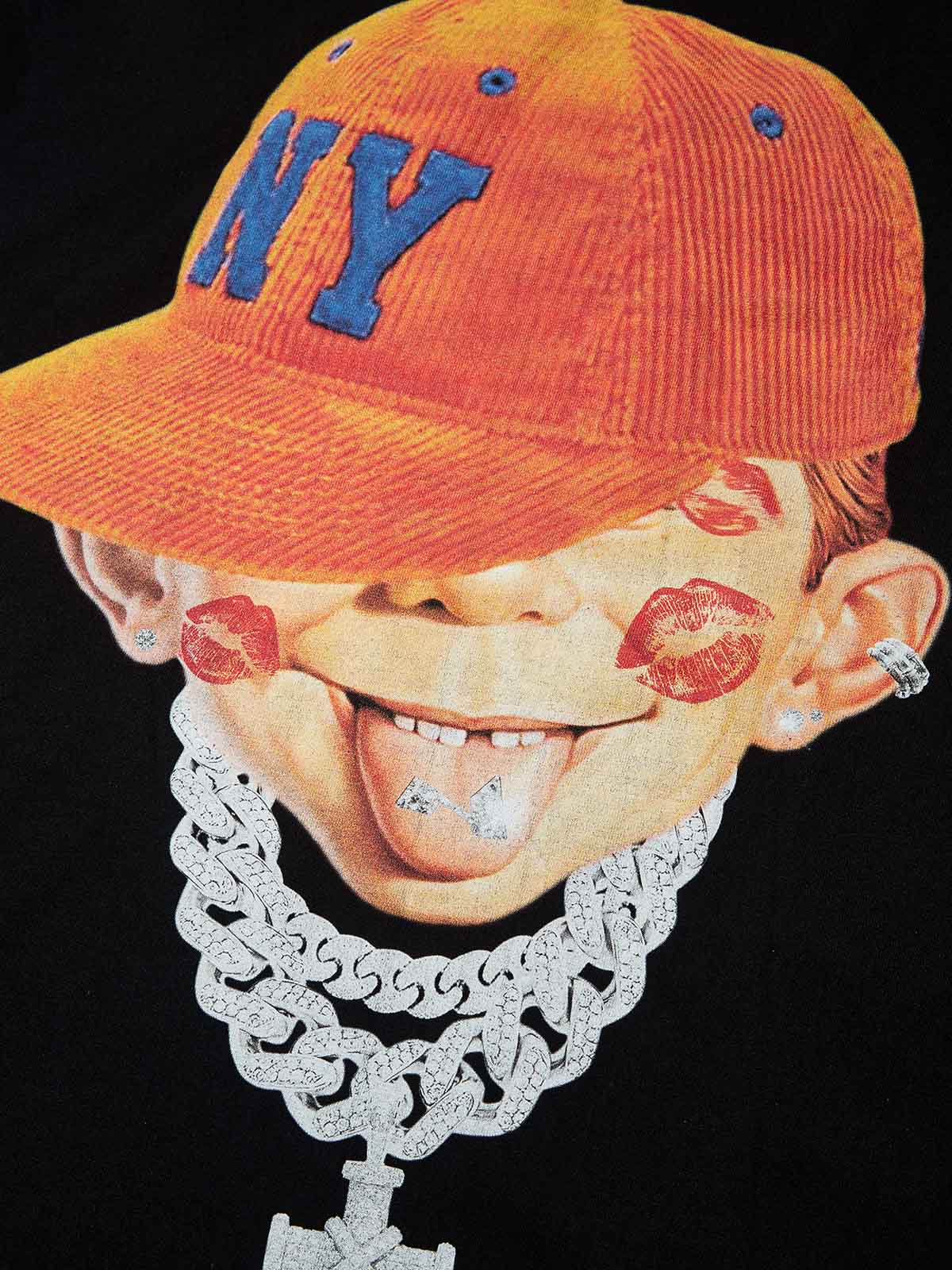 Bad Boy Peaked Cap & Diamond Necklace Print T-Shirt