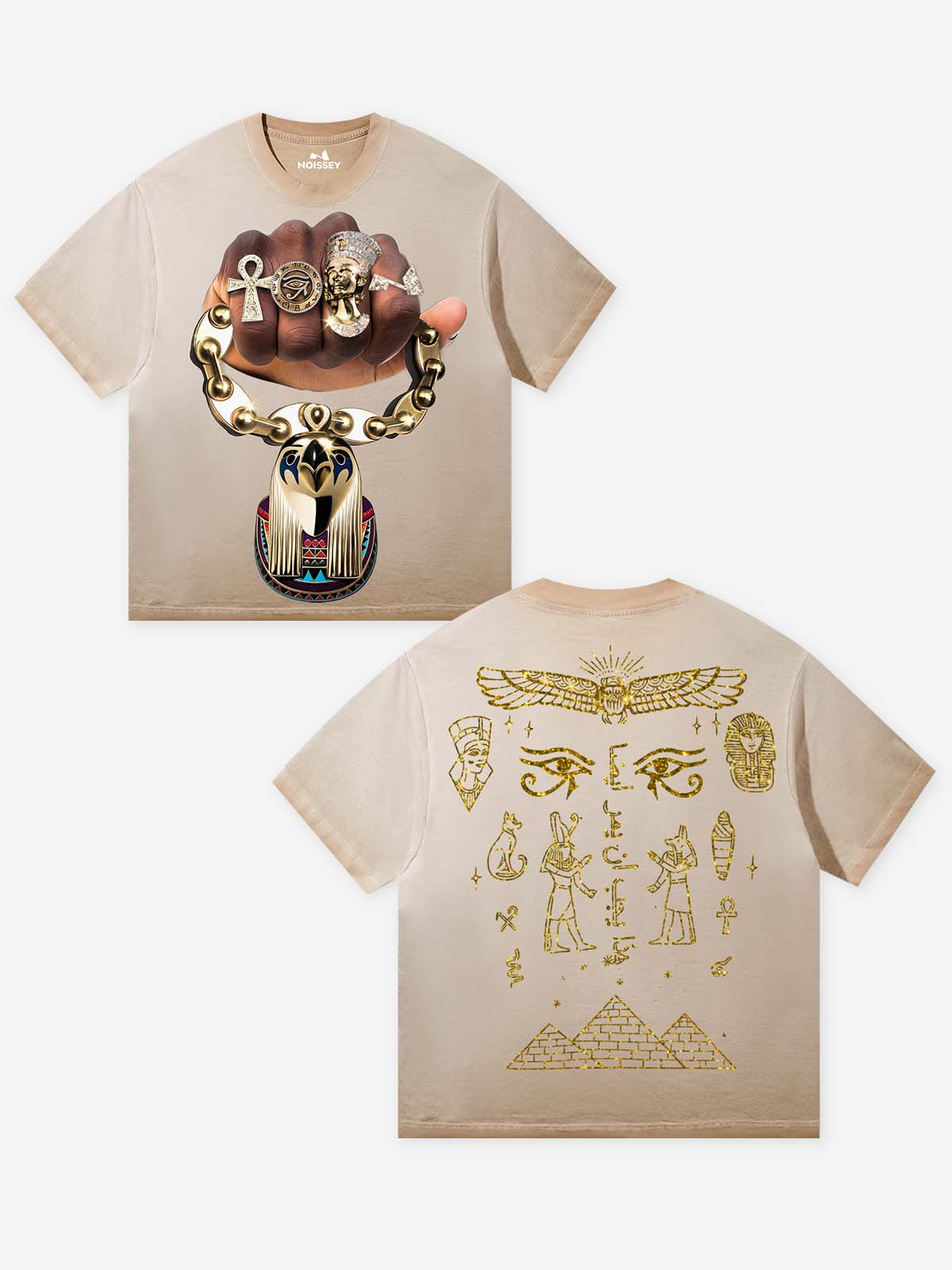 NOISSEY "Horus Gold" Pharaoh Graphic Tee - Vintage Washed Sand