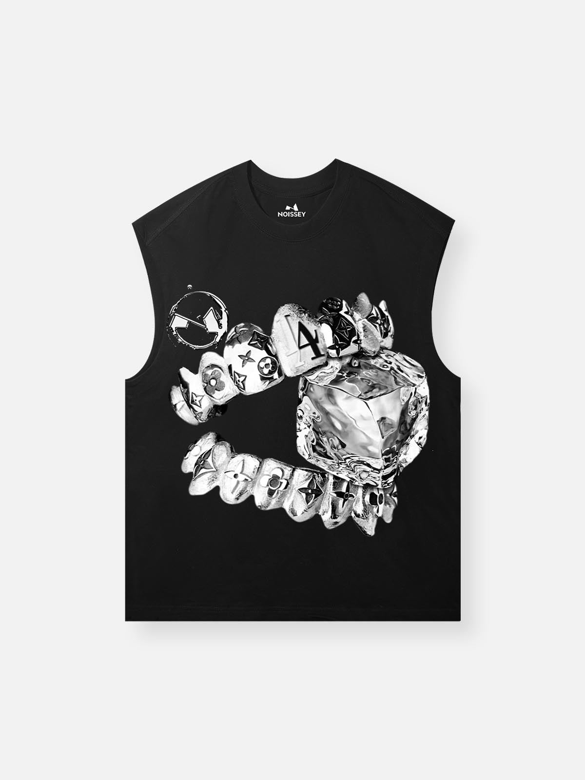 NOISSEY "Liquid Metal Teeth" Graphic Tanktop - Onyx Black Heavyweight Hot-Fix Crafted Sleeveless Tee