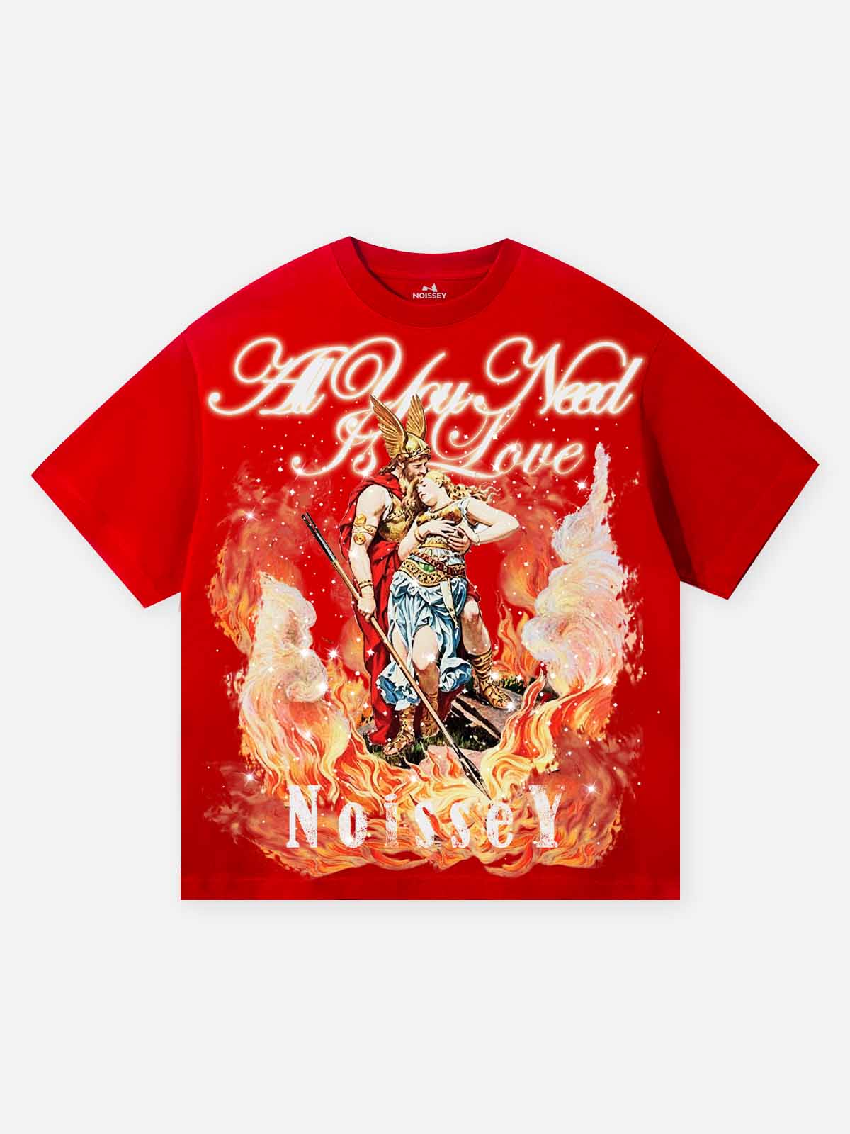 NOISSEY "Ares & Aphrodite" Rhinestone Myth Flame Art Tee - Red