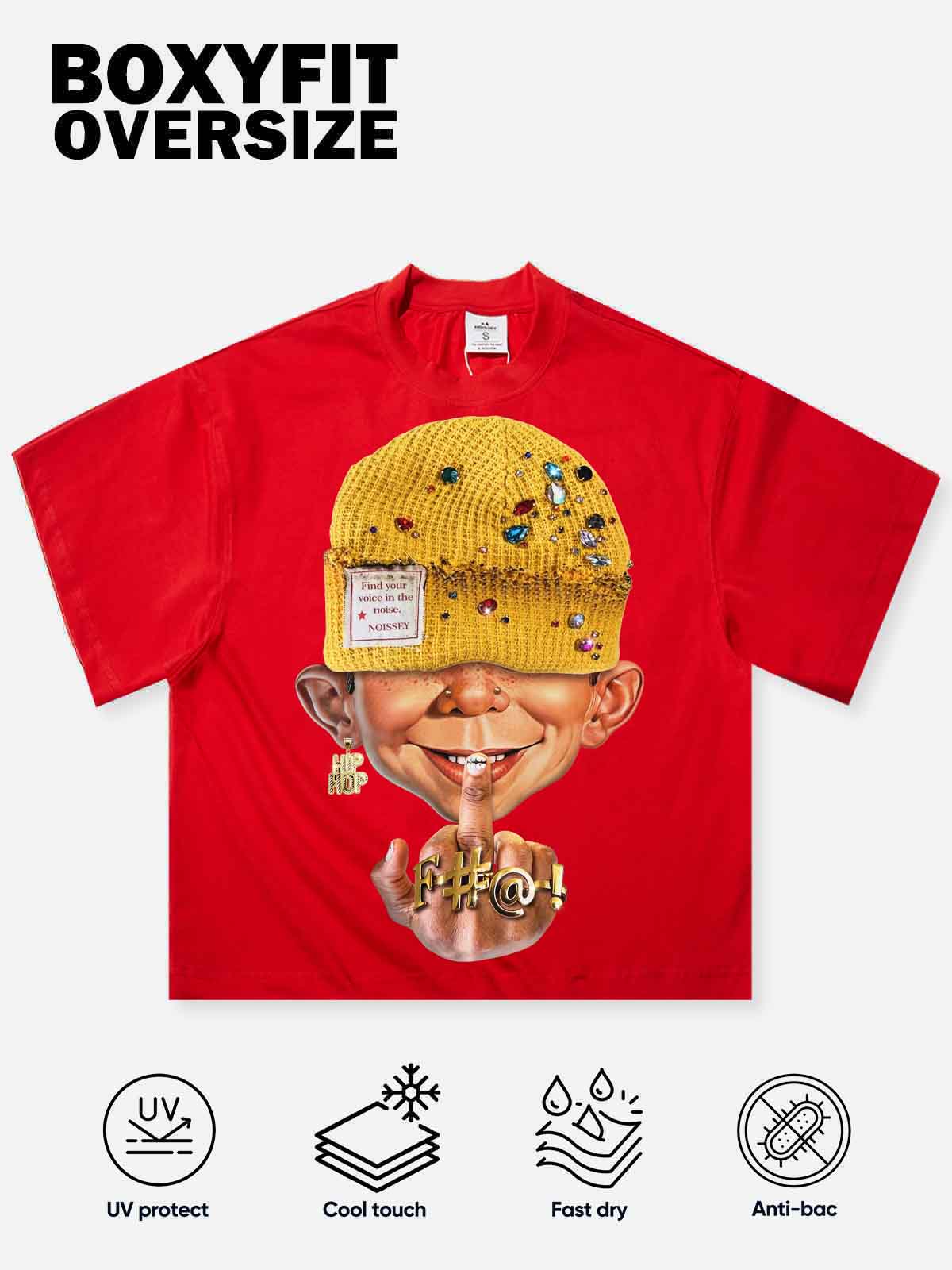 NOISSEY "Find Your Voice" Cartoon Graphic Tee - Vibrant Street Red