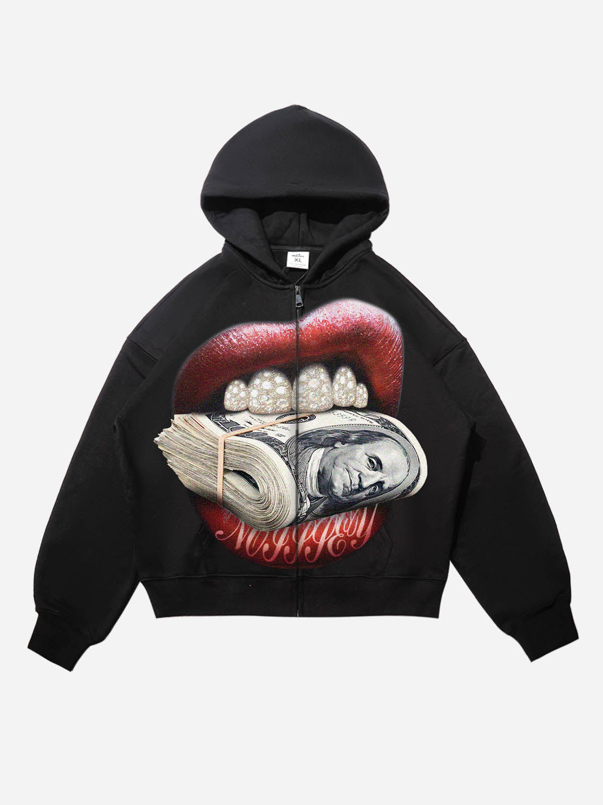 NOISSEY "Money Bite" Diamond Grillz Thermal Zip-Up Hoodie