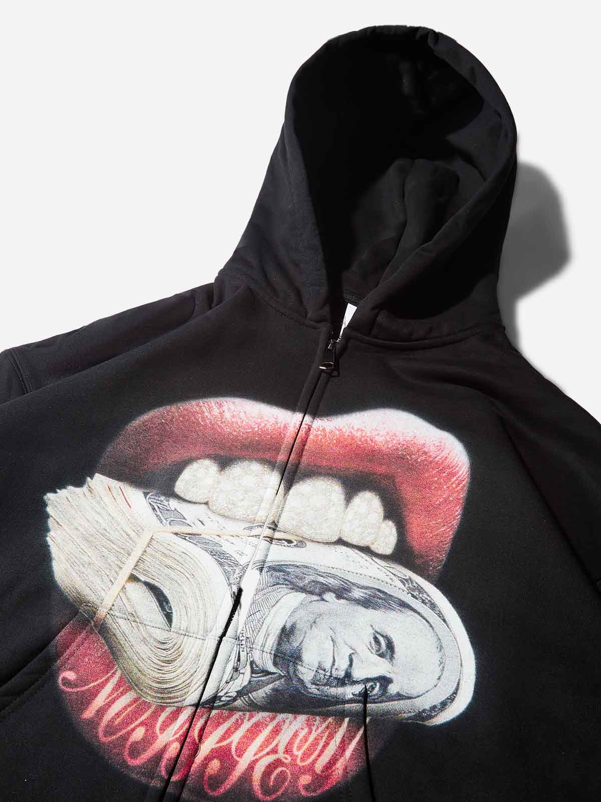NOISSEY "Money Bite" Diamond Grillz Thermal Zip-Up Hoodie