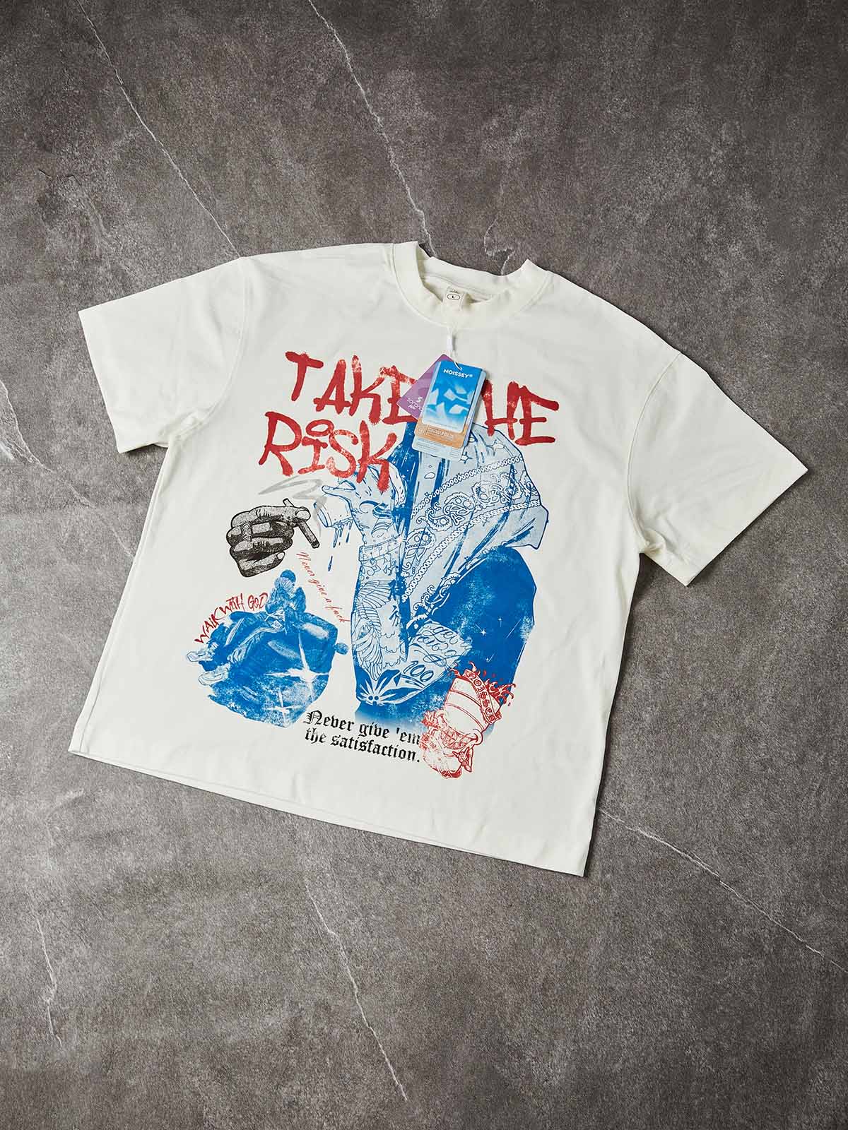 NOISSEY Take the Risk Headscarf Double-Color Graffiti Portrait Art T-Shirt