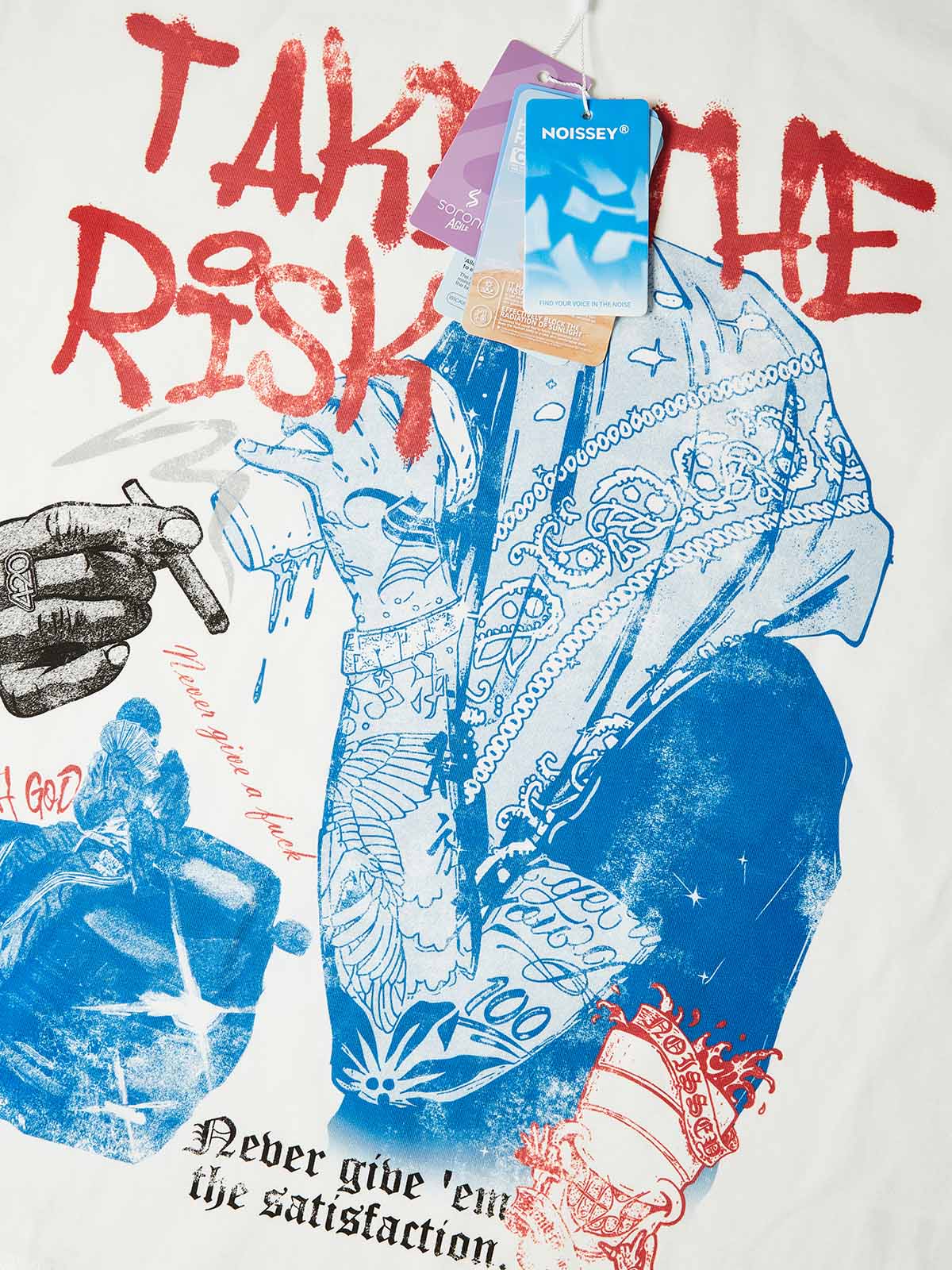 NOISSEY Take the Risk Headscarf Double-Color Graffiti Portrait Art T-Shirt
