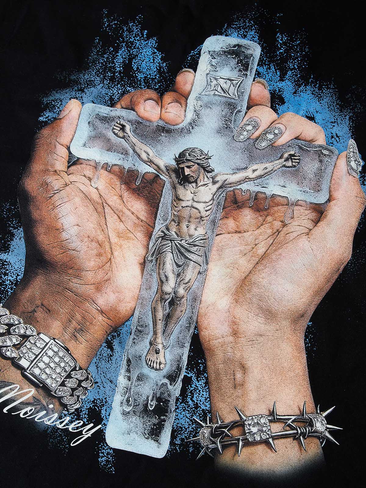 NOISSEY "FROZEN FAITH" ICED JESUS CRUCIFIX GRAPHIC TANK TOP