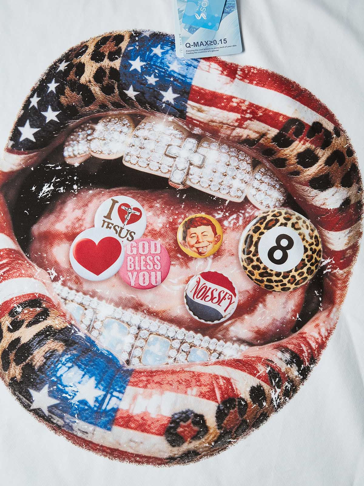 NOISSEY FLAG LEOPARD LIPS - ICED OUT DIY BADGE TEE