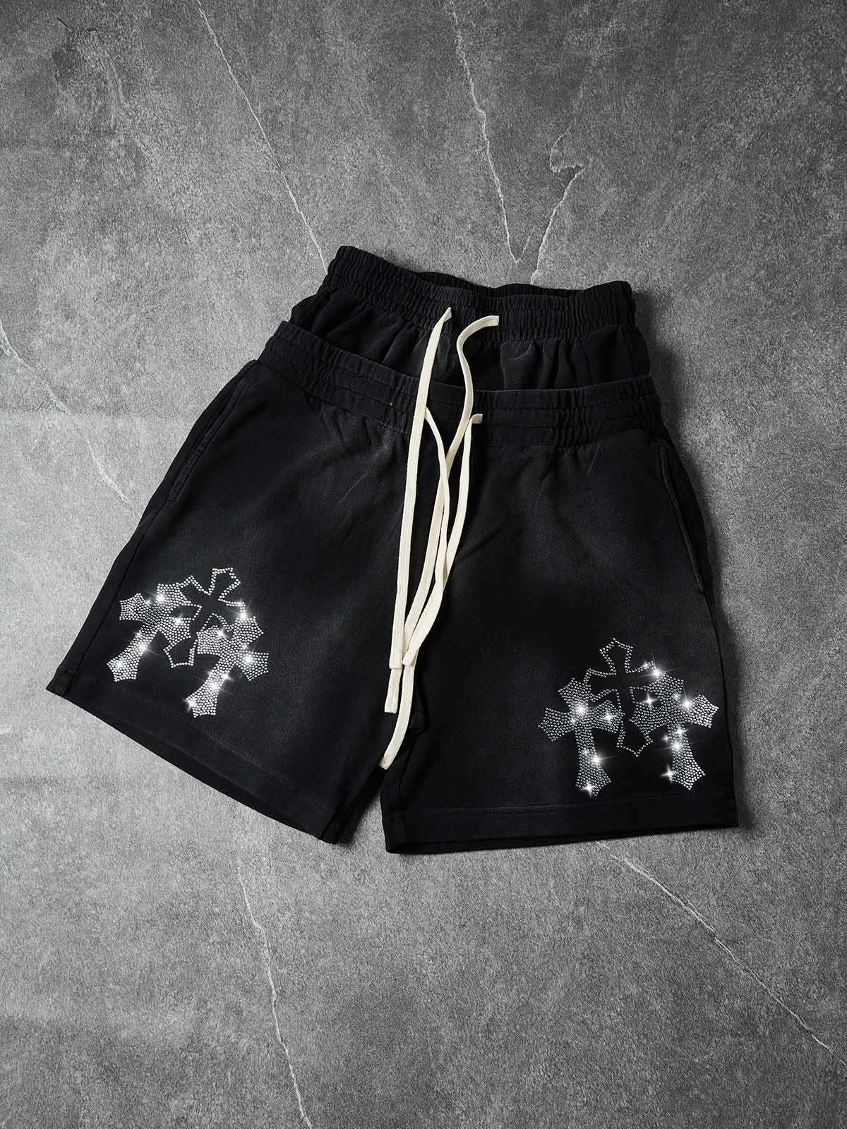 NOISSEY Sacred Cross Cluster Vintage Rhinestone Shorts - 4 Colors
