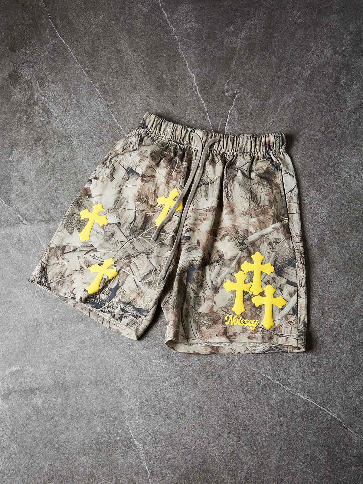 NOISSEY ALL-OVER PRINT REAL TREE BARK CROSS CLUSTER SHORTS