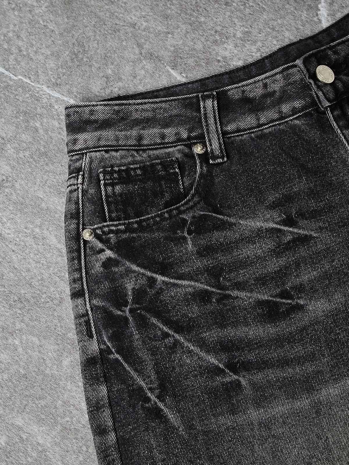 NOISSEY "Gothic Cross" Rhinestone Bleach-Washed Denim Shorts - High-Street Wide-Leg 2 Colors