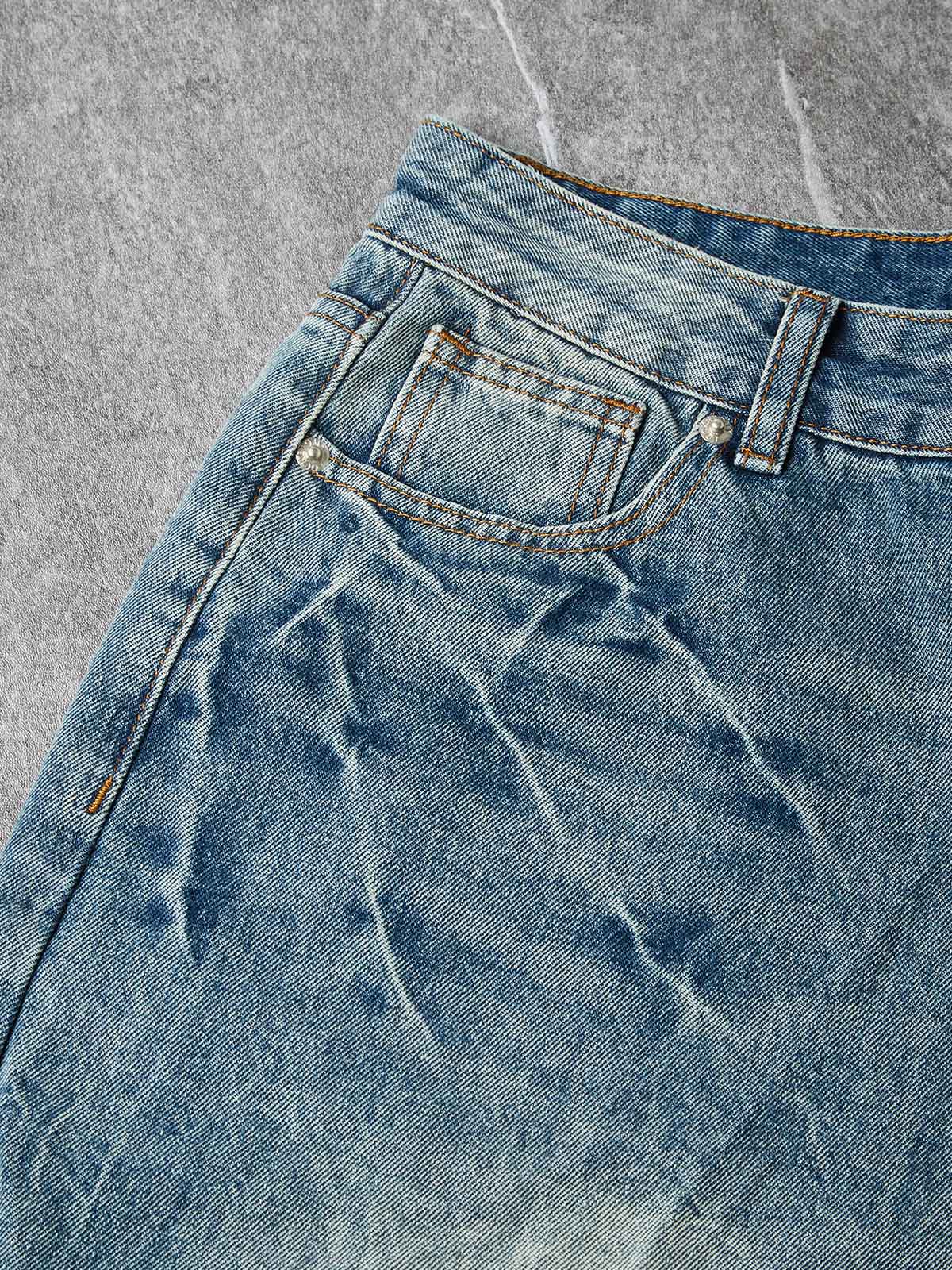 NOISSEY "Gothic Cross" Rhinestone Bleach-Washed Denim Shorts - High-Street Wide-Leg 2 Colors