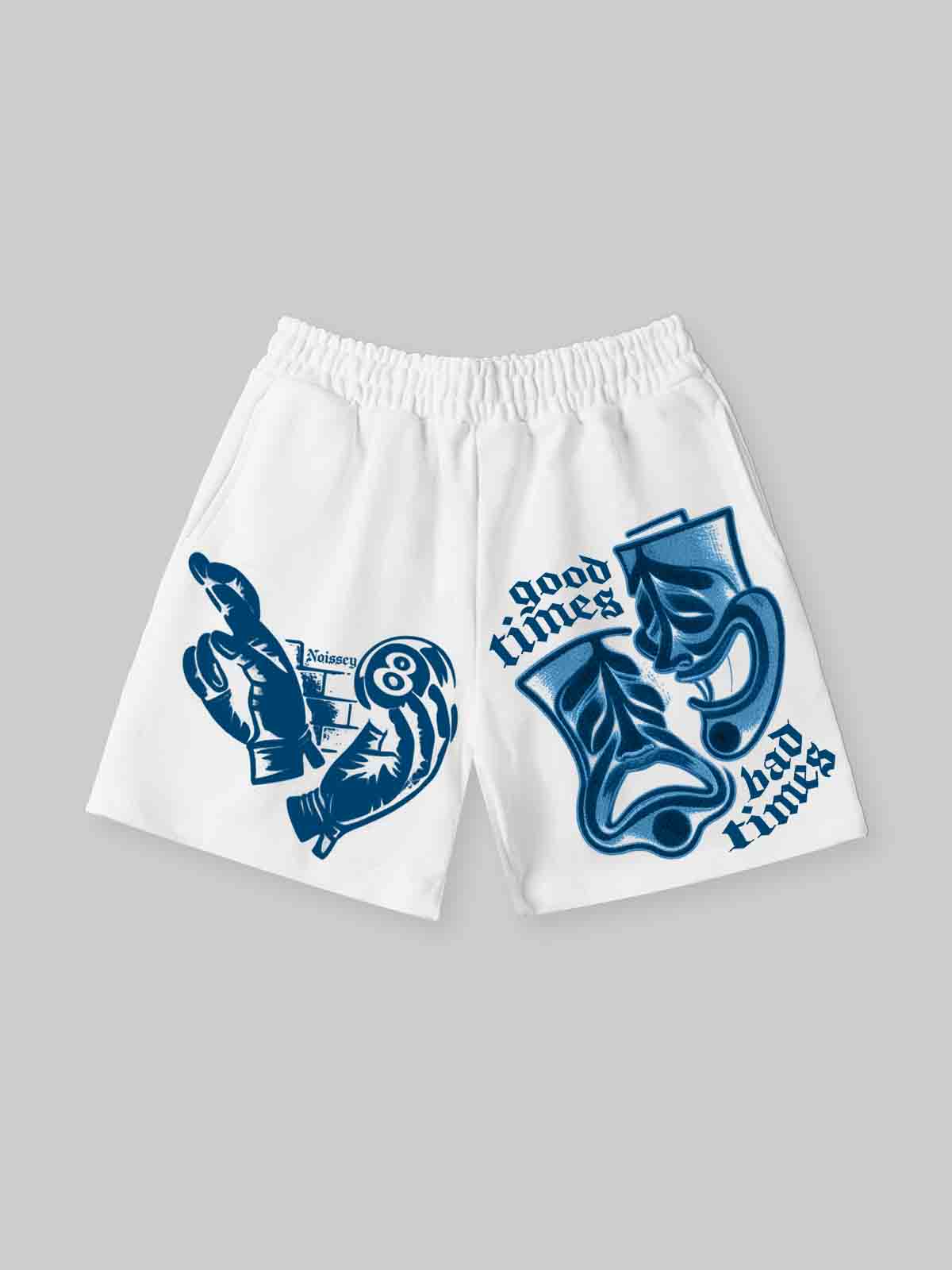 NOISSEY "Good Times Bad Times" Boxy Heavyweight Mask Art Shorts - White