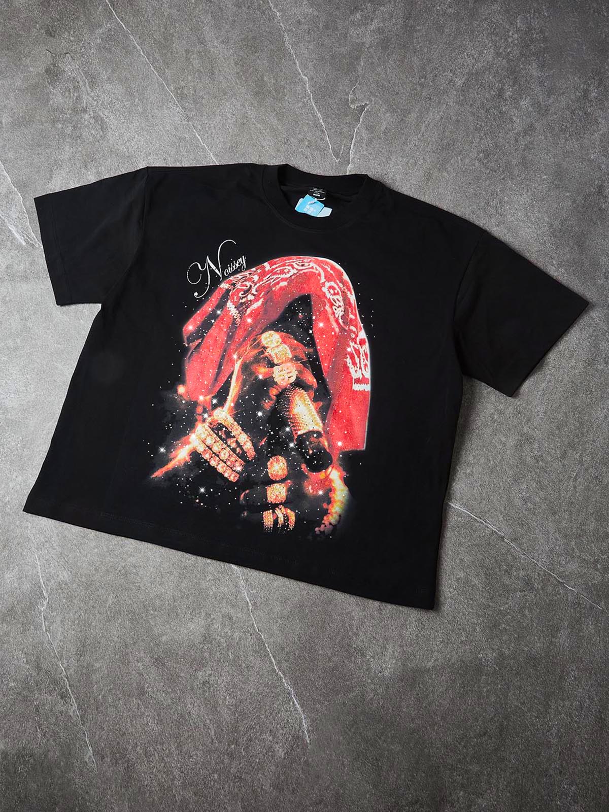 NOISSEY "Crimson Legacy" Bandana Graphic Boxy Tee - Pitch Black