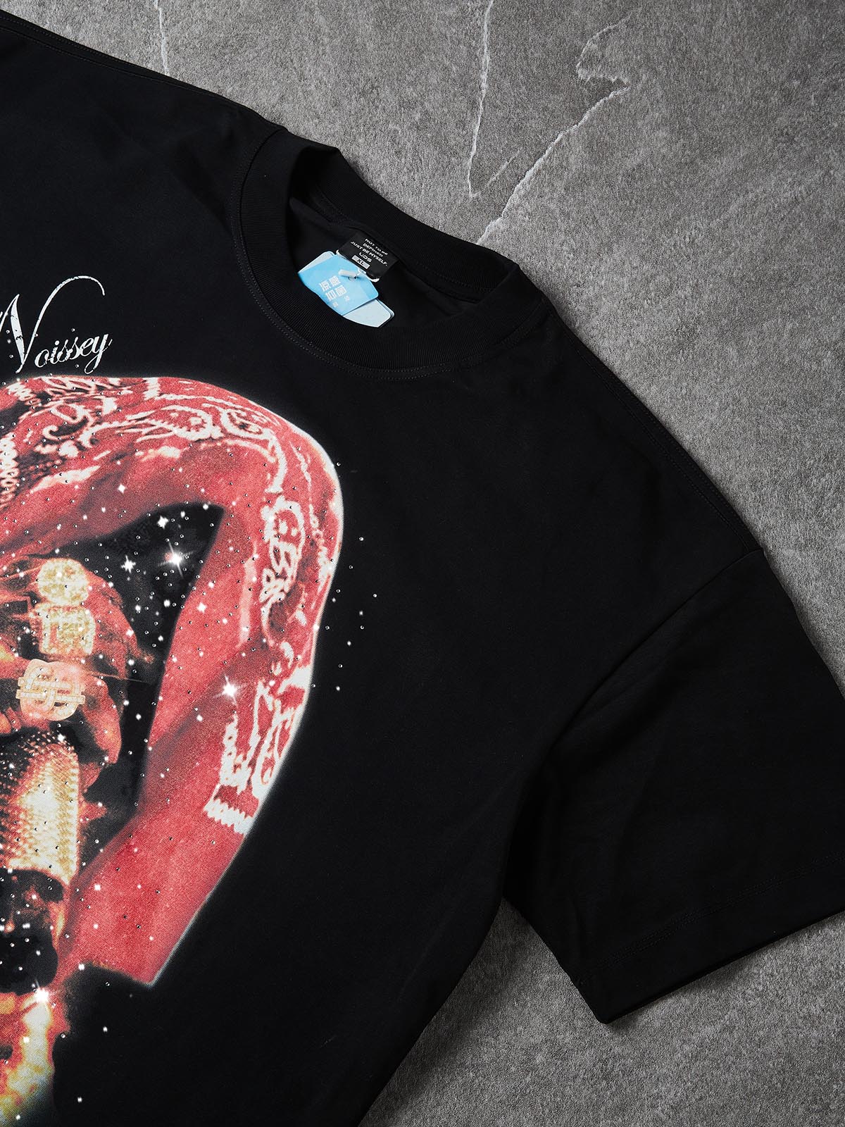 NOISSEY "Crimson Legacy" Bandana Graphic Boxy Tee - Pitch Black