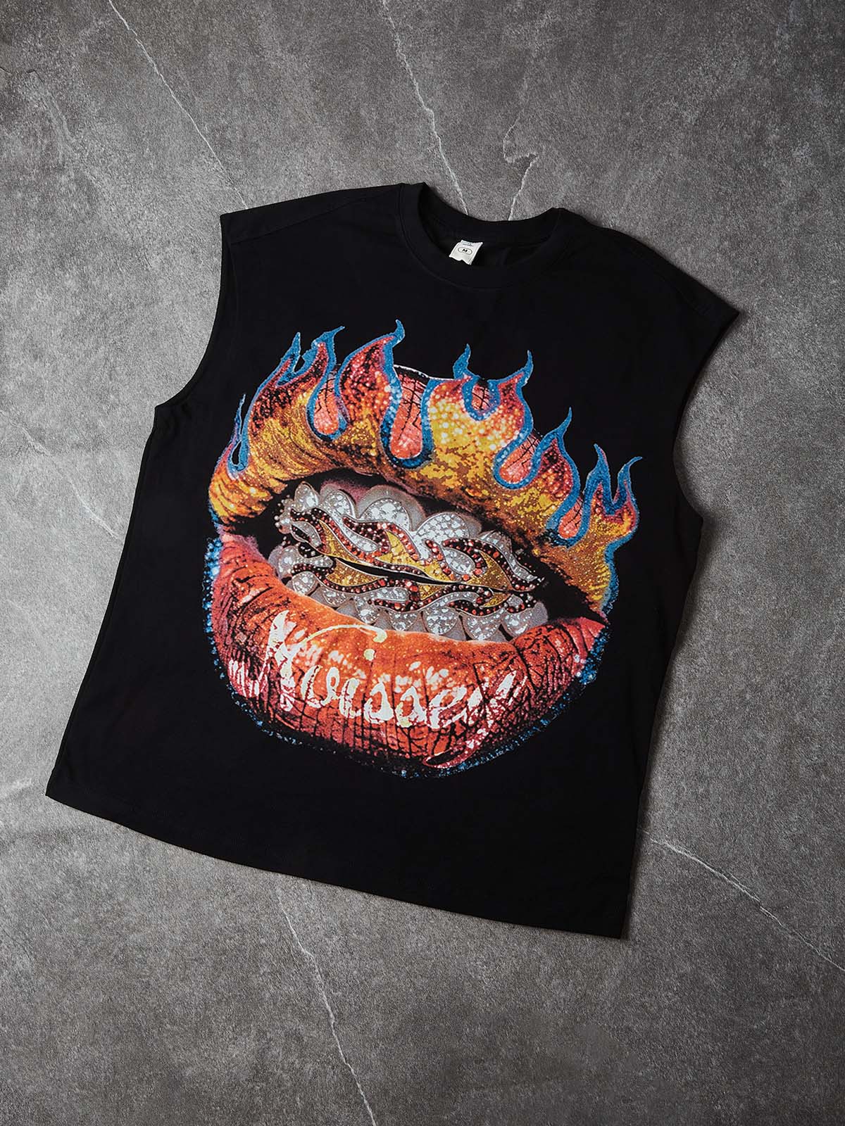 NOISSEY "Flame Grillz" Boxy Heavyweight Muscle Tank - Black