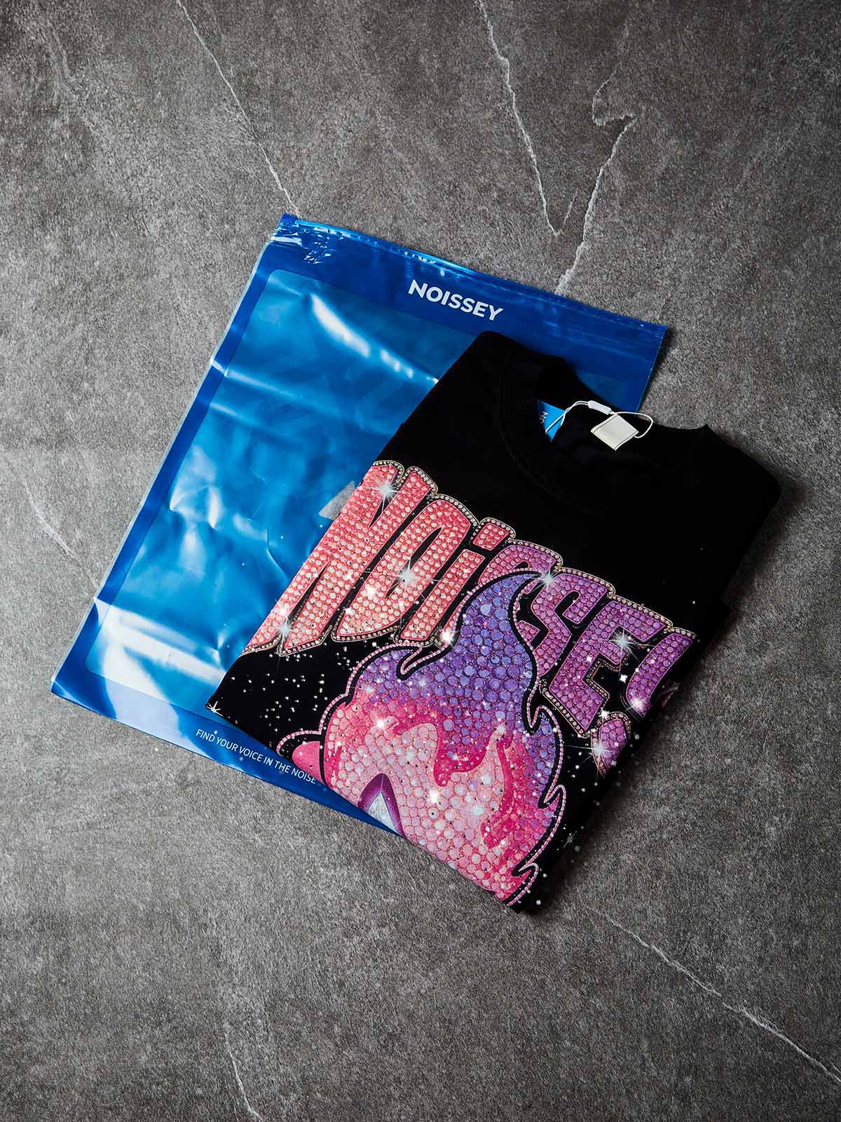 NOISSEY "Run Forever" Fire Kid Boxy Diamond Heavyweight Tee - Pink & Purple