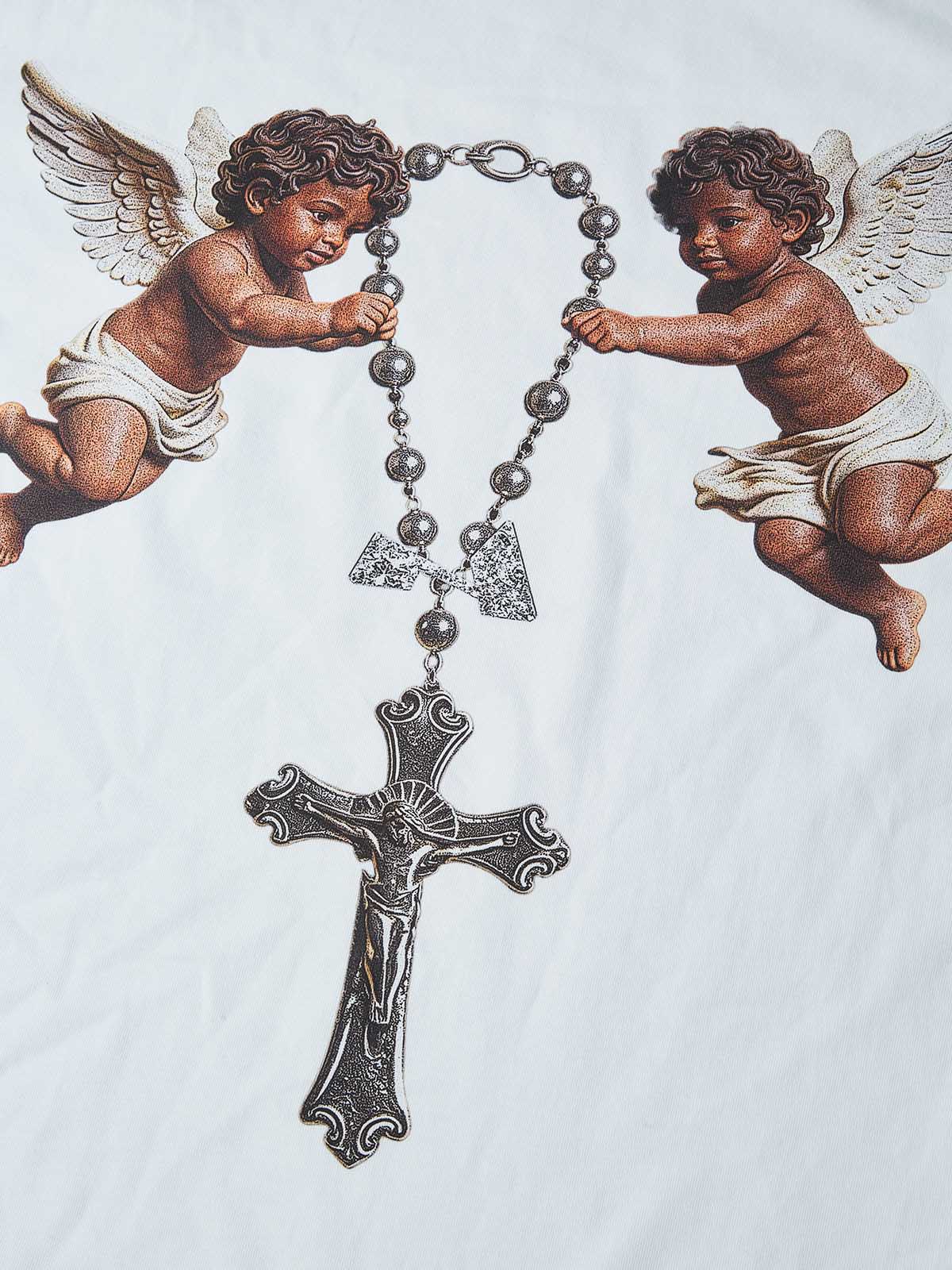NOISSEY "Cherub Divine Faith" Vintage Angel Art Print Heavyweight T-Shirt - Pure White