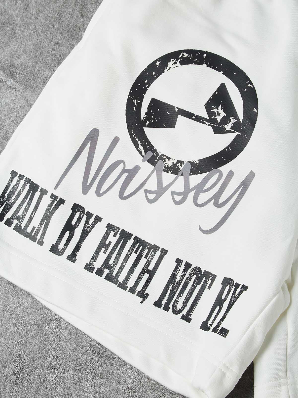 NOISSEY "WALK BY FAITH" Monochrome Graphic Artwork Relaxed Shorts - Pure White
