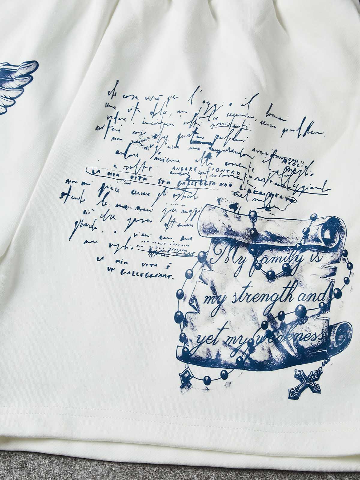 NOISSEY Praying Angel Blue Artwork Relaxed Sweat Shorts - Arctic White