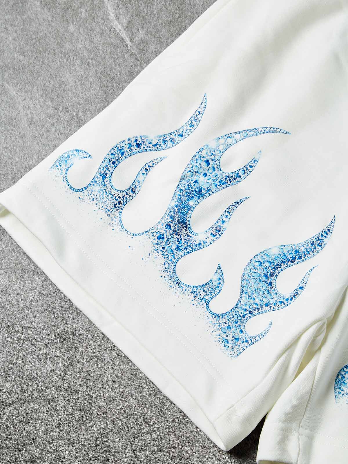 NOISSEY "ICE FLAME" Crystal Blue Artwork Relaxed Shorts - Pure White Crafted Shorts