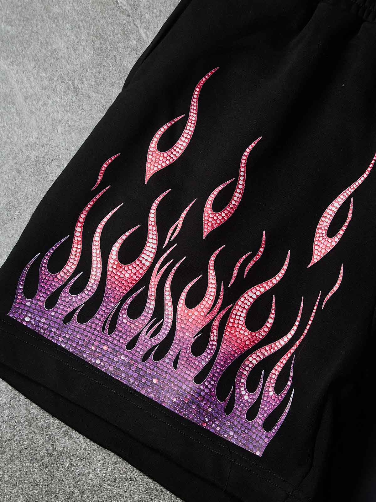 NOISSEY "Neon Embers" Gradient Graphic Flame Shorts - Onyx Black Heavyweight Street Shorts