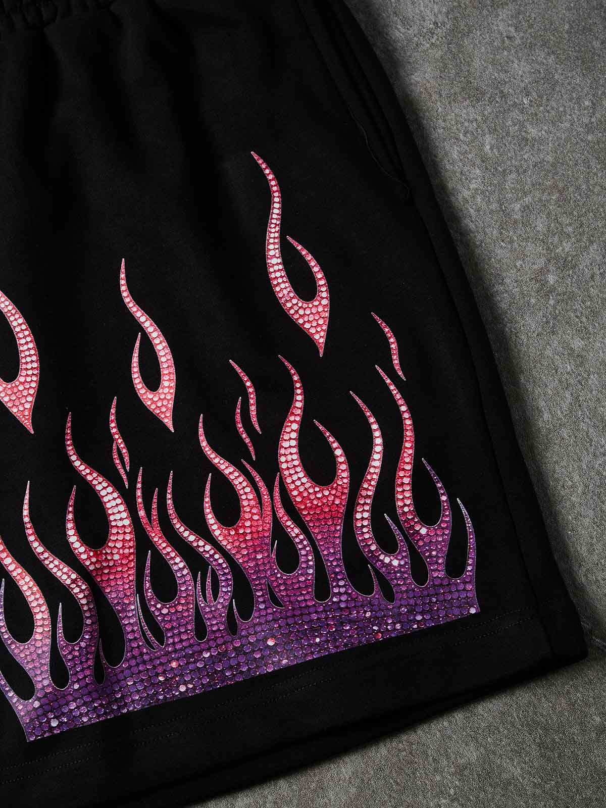 NOISSEY "Neon Embers" Gradient Graphic Flame Shorts - Onyx Black Heavyweight Street Shorts