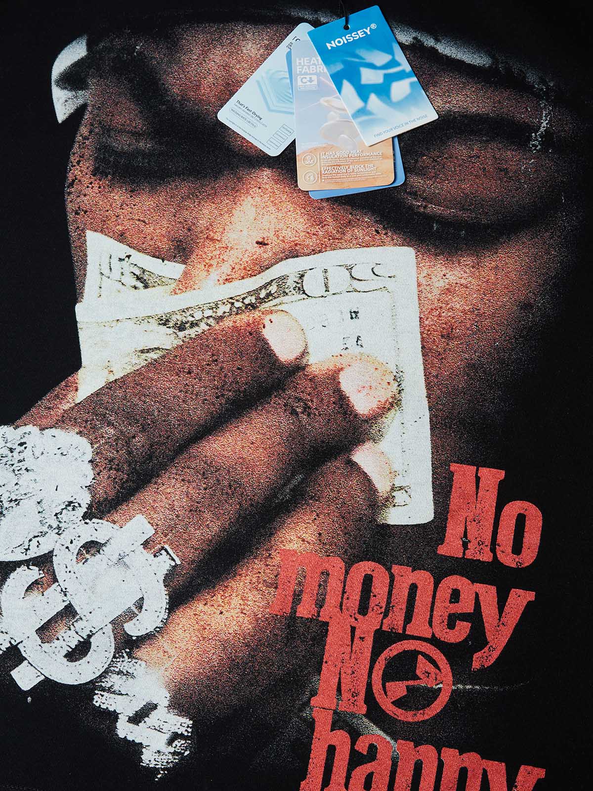 NOISSEY "No Money No Happy" Vintage Rap Portrait Graphic T-Shirt - Onyx Black