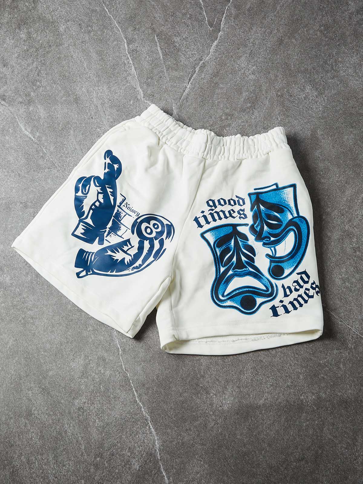 NOISSEY "Good Times Bad Times" Boxy Heavyweight Mask Art Shorts - White