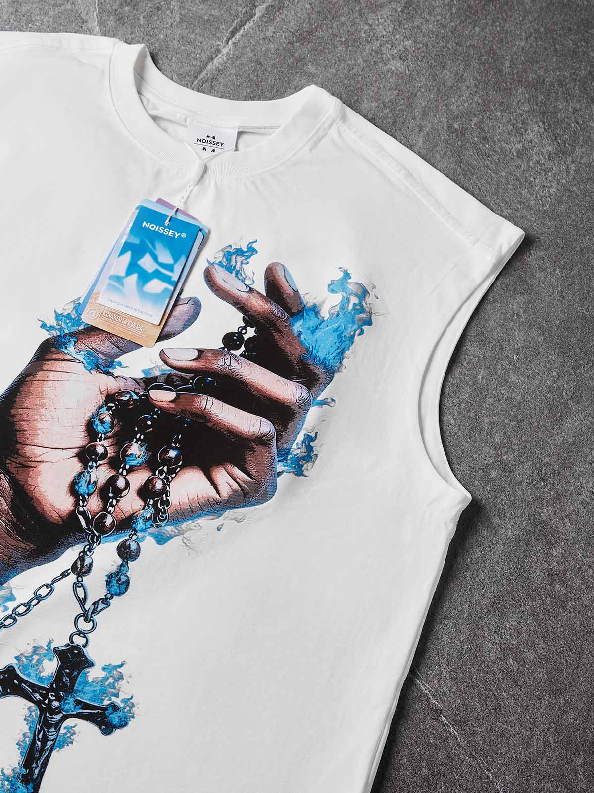 NOISSEY "Eternal Flame" Blue Fire Cross Tank - Cream White