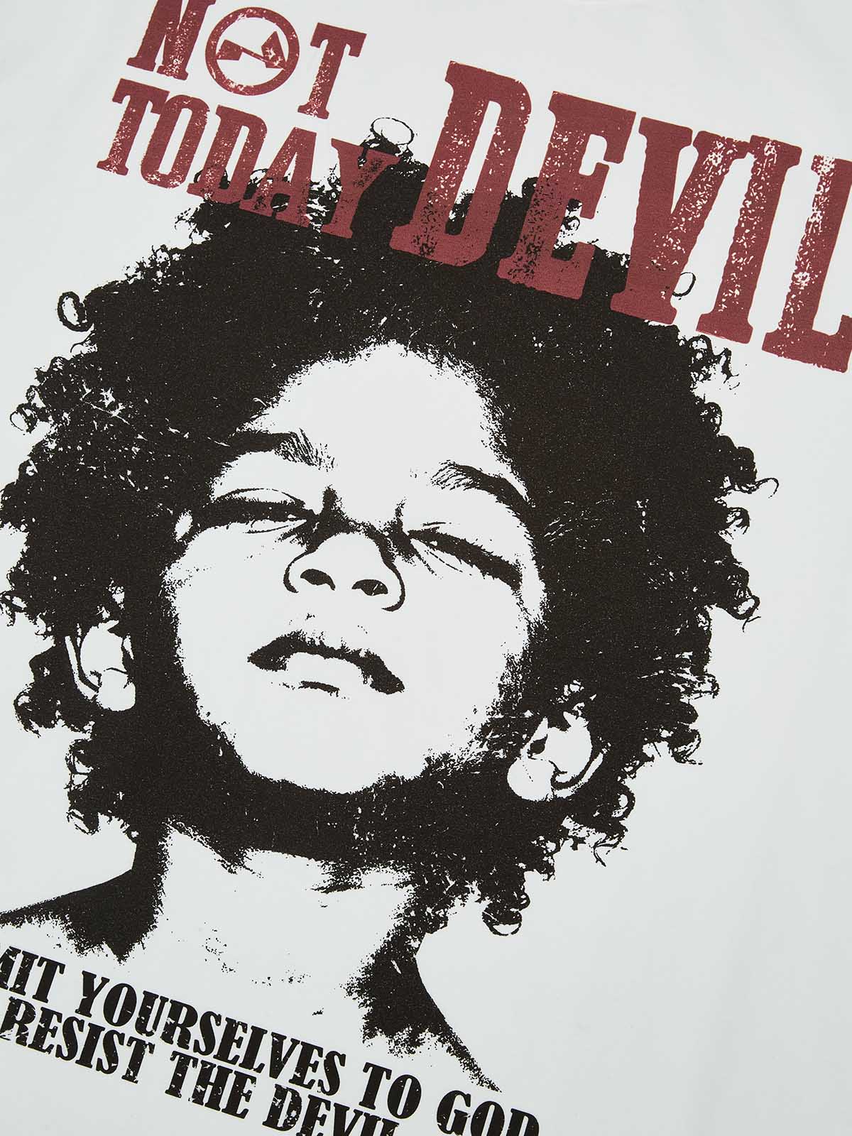 NOISSEY "Not Today Devil" Boxy Oversized Tee - Vintage Portrait Graphic Streetwear