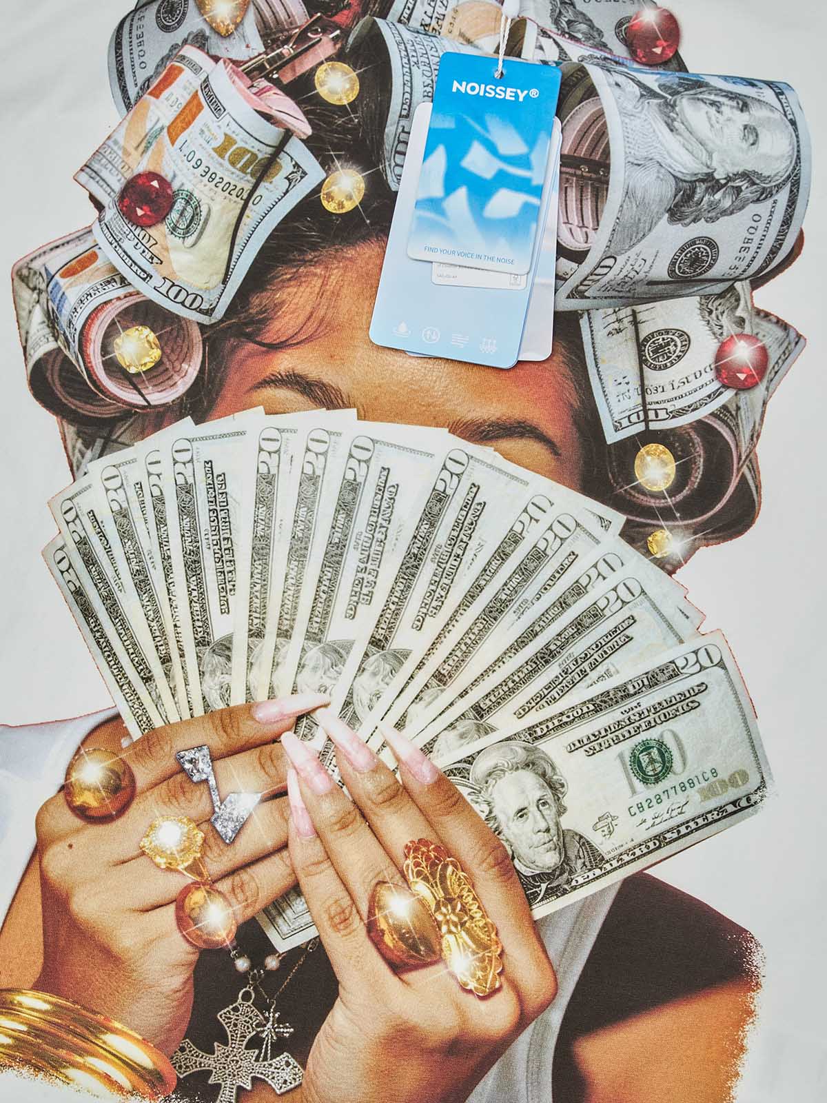 NOISSEY "Money Mindset" Graphic T-Shirt - Urban Luxury Money-Roll Hair Art Print Tee