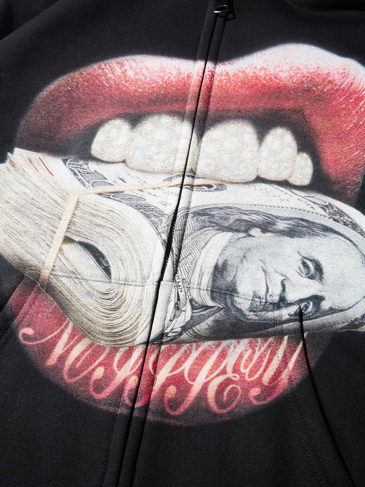 NOISSEY "Money Bite" Diamond Grillz Thermal Zip-Up Hoodie