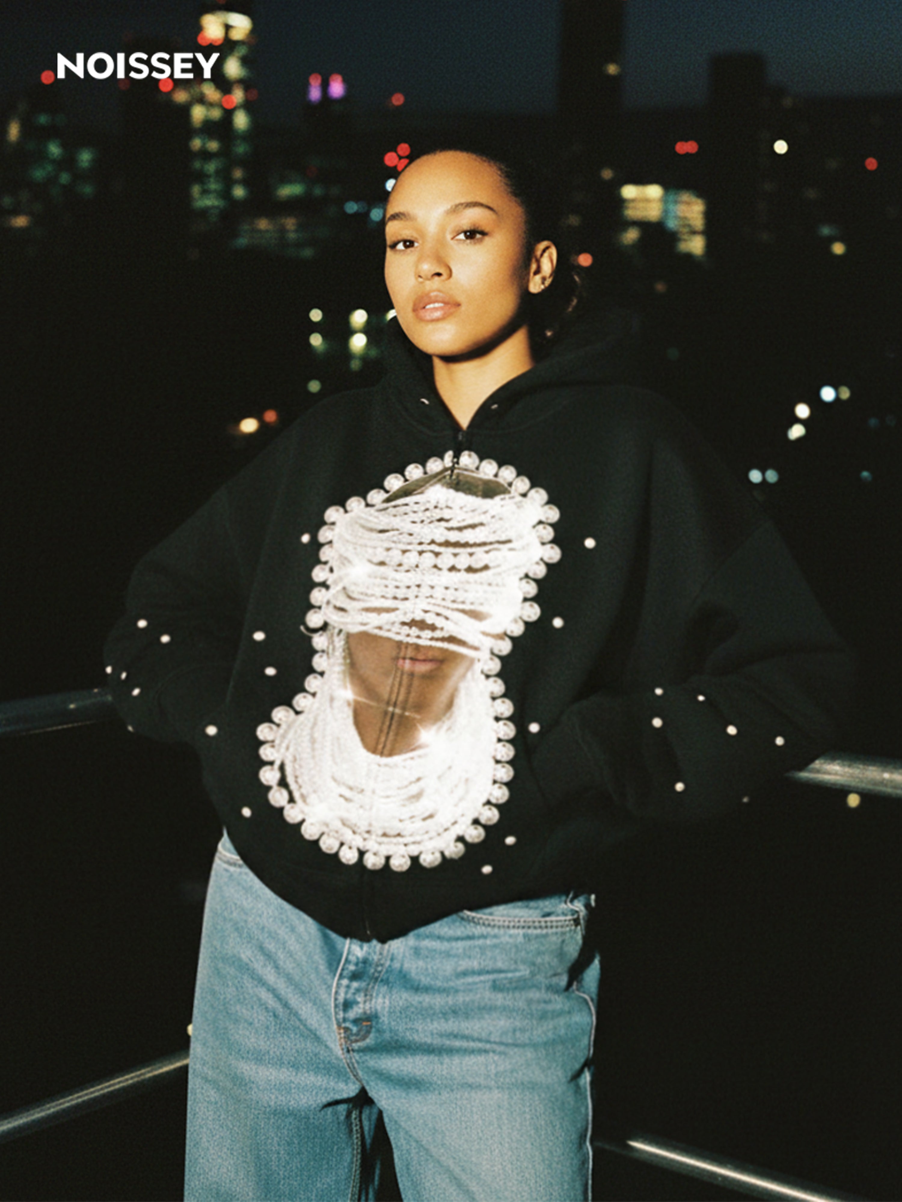 NOISSEY "Pearl Mask" DIY Zip-Up Hoodie (Includes 15 Pearl Pins)