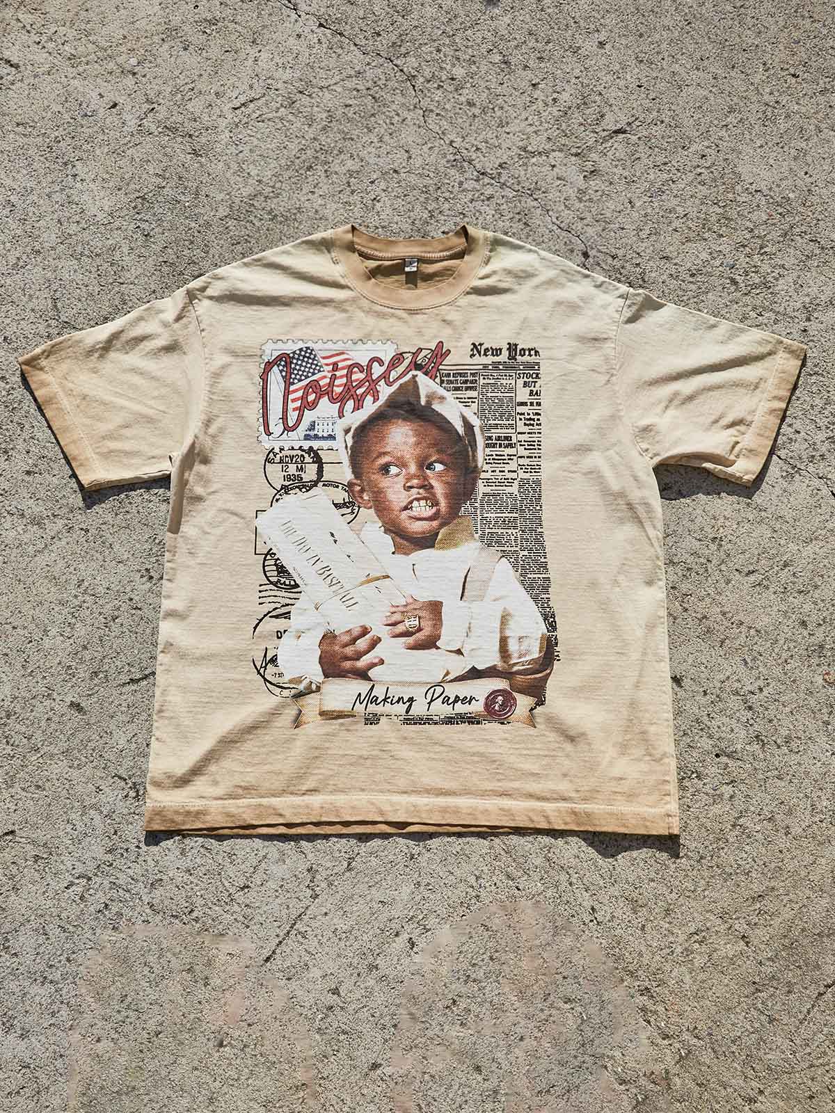 Vintage Street Newsboy Graphic Tee - "Making Paper" Retro Art T-Shirt